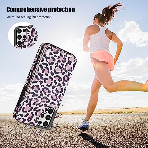 Phone Case for Samsung Galaxy S22 Ultra 5G Wallet Cover with Tempered Glass Screen Protector and RFID Card Holder Slot Stand Cheetah Leopard Print Cell S22ultra 22S S 22 S22ultra5g 6.8 Women Purple