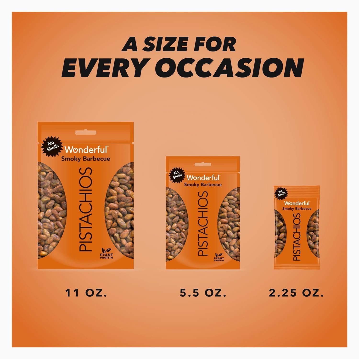 Wonderful Pistachios No Shells, Smoky Barbeque Nuts, 2.25 Ounce Bag (Pack of 8), Protein Snacks, Healthy Snack, Travel Snacks