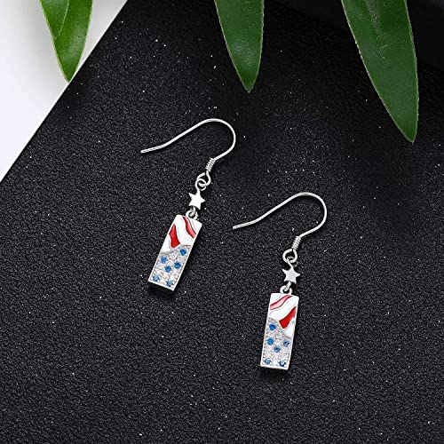 USA Flag Dangle Earrings for Women: 925 Sterling Silver American Patriotic Red White and Blue Star Drop Earrings America Independence Day 4th of July Patriotic Jewelry Gifts (Eagle)