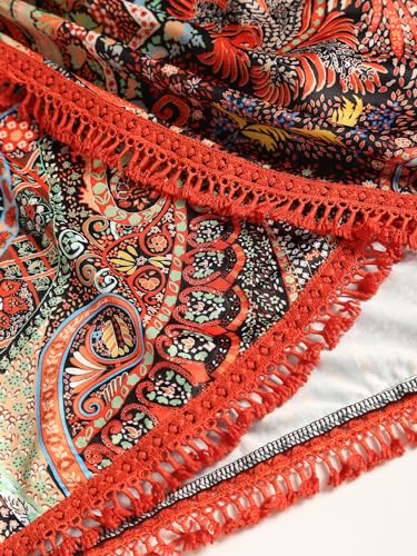 ZAFUL Slit Skirt for Women Boho Paisley Printed Wrap Skirt Tie Side Sarong Bodycon Mini Short Skirt for Beach Party(Boho-Royal Blue,L)