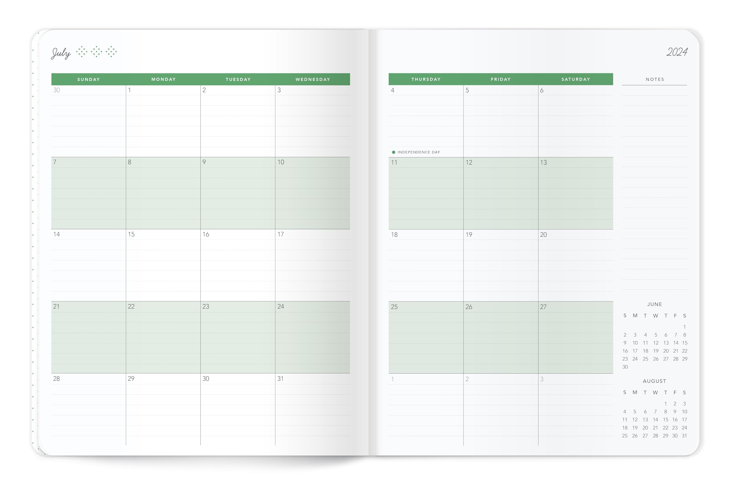 Southworth Premium Planner (July 2024-June 2025), 8.5" x 11", Large Flex Stitch, Premium 28 lb./105 GSM Paper, Green (91503)