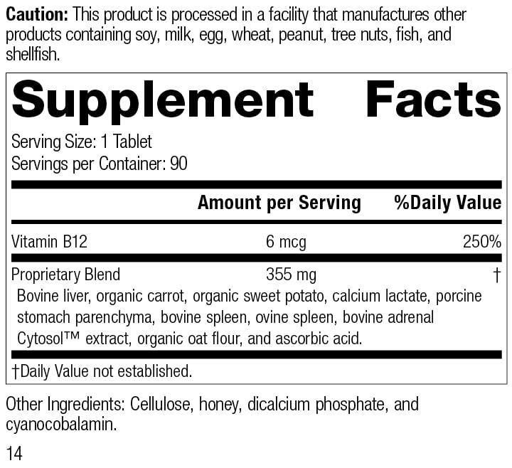 Standard Process Cataplex B12 - Vitamin B12 Supplement Supports Blood Health, Folic Acid Metabolism, and General Health with Oat Flour and More - 90 Tablets