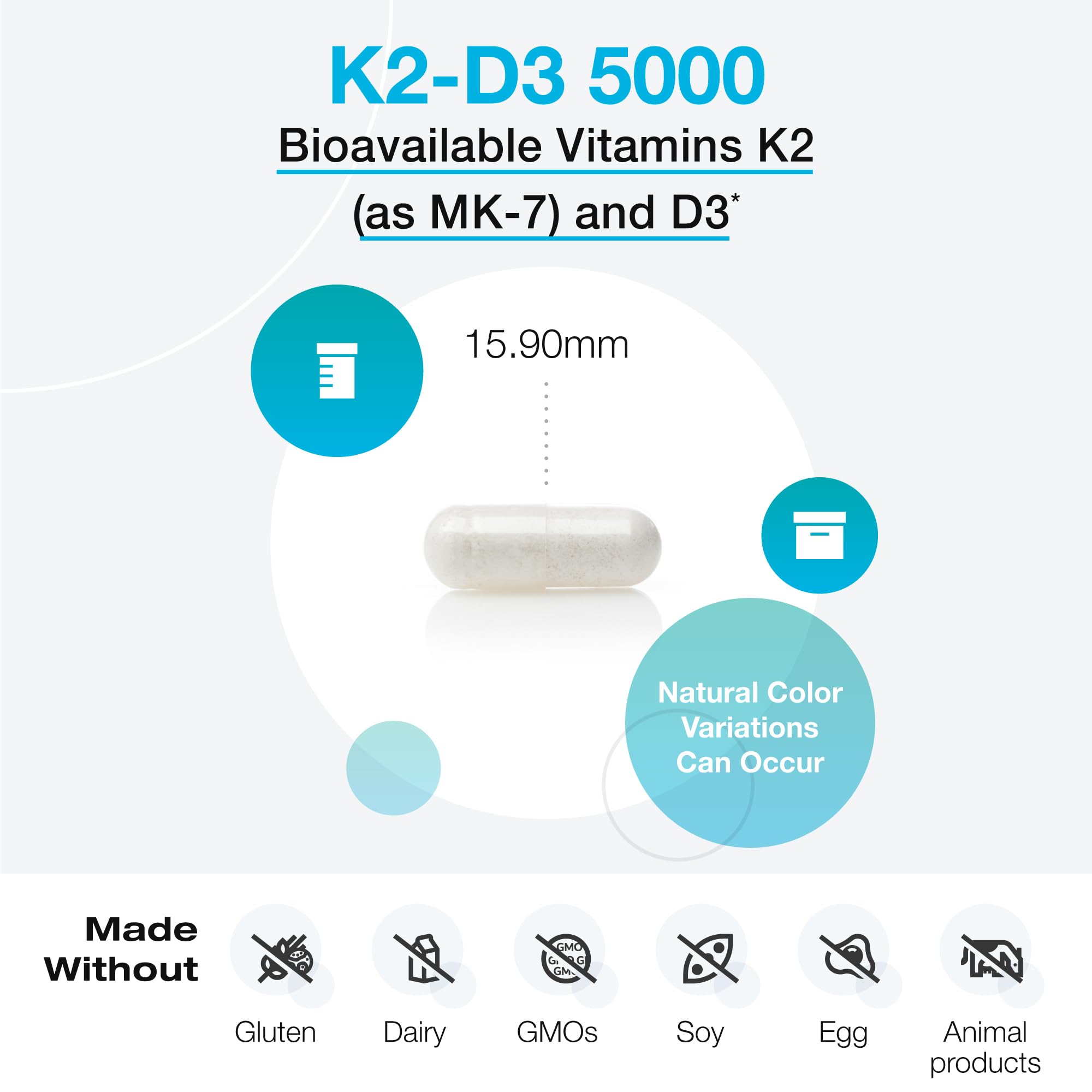 XYMOGEN K2-D3 5000 - Vitamin D3 K2 - Bioavailable Vitamin D 5000 IU (Cholecalciferol) with Vitamin K2 MK-7 - Heart, Arterial, Bone Health + Immune Support Supplement (120 Capsules)