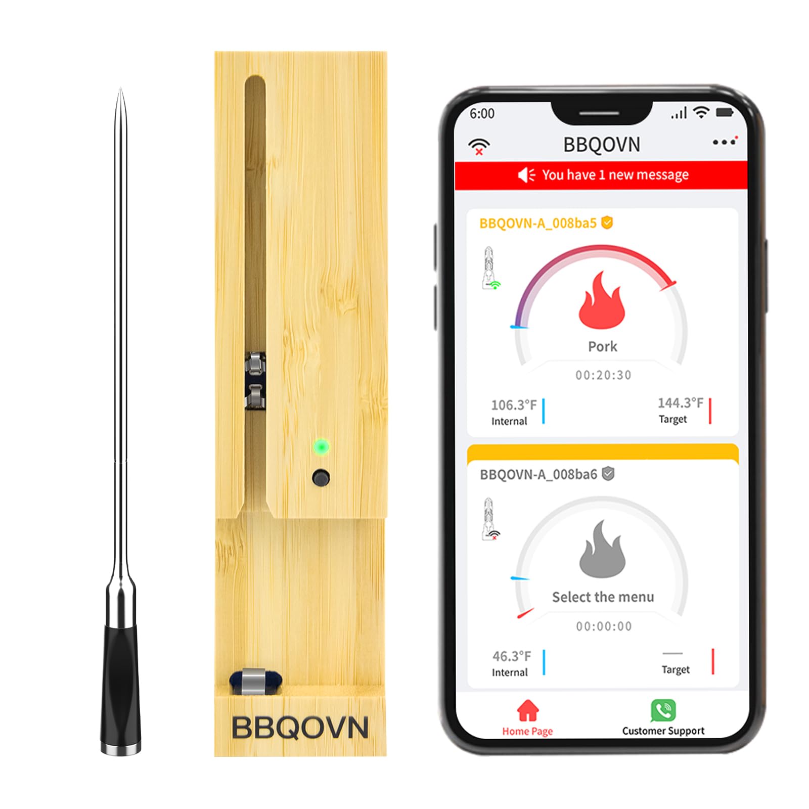 BtcLink Smart Wireless Meat Thermometer 3.9mm Ultra-Thin 777FT Range Remote Bluetooth Meat Thermometer, Food Thermometer for BBQ Grill, Oven,Smoker Rotisserie | iOS & Andorid APP(1, Black, Small)