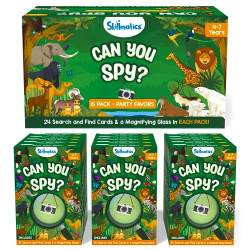 Skillmatics Party Favors (Pack of 15) - Can You Spy Animals Cards Set, Goodie Bag for Kids, Play Search & Find Educational Games, Gifts for Girls, Boys Ages 4, 5, 6, 7