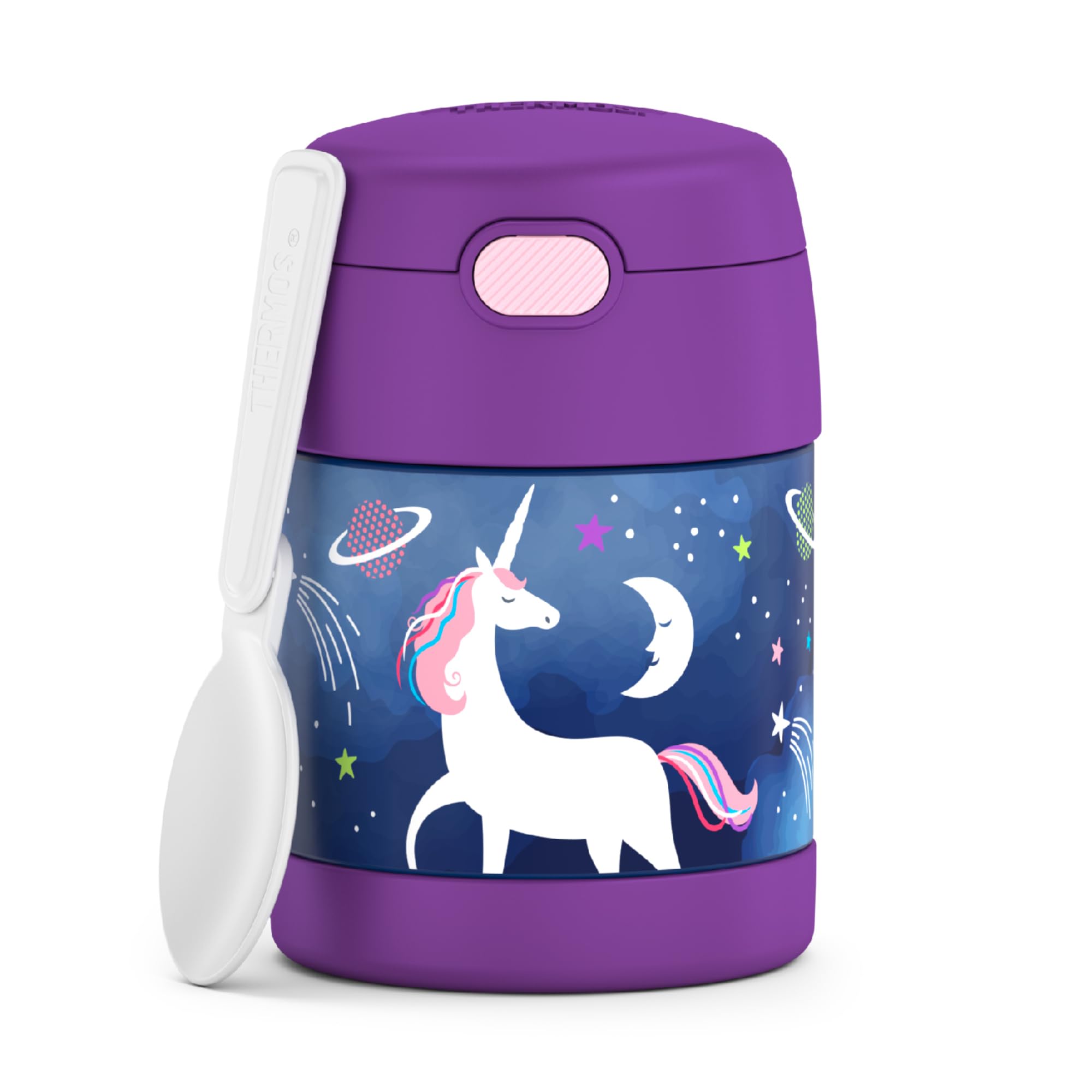 THERMOS FUNTAINER Insulated Food Jar – 10 Ounce, Space Unicorn – Kid Friendly Food Jar with Foldable Spoon