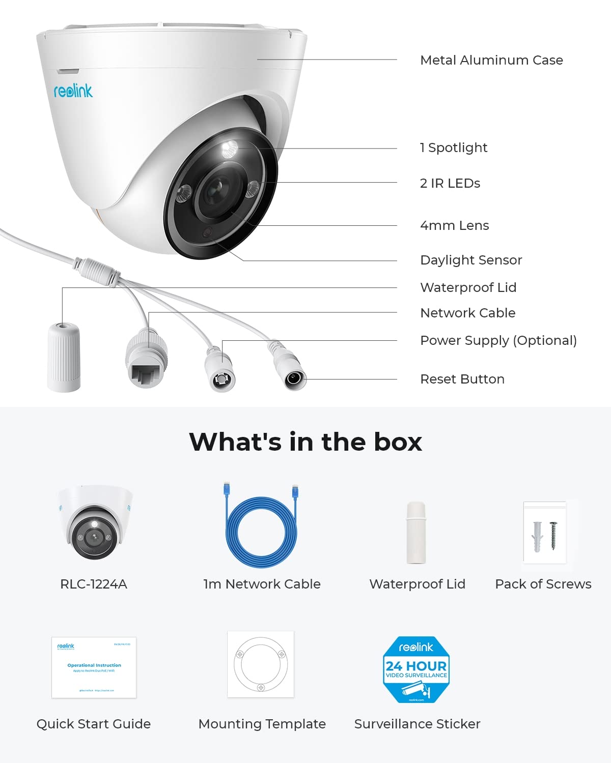 REOLINK 12MP PoE IP Camera Outdoor, 97° Wide Angle Dome Security Camera for Home Surveillance, Human/Vehicle/Pet Detection, 700lm Color Night Vision, 2 Way Talk, Up to 256GB microSD Card, RLC-1224A