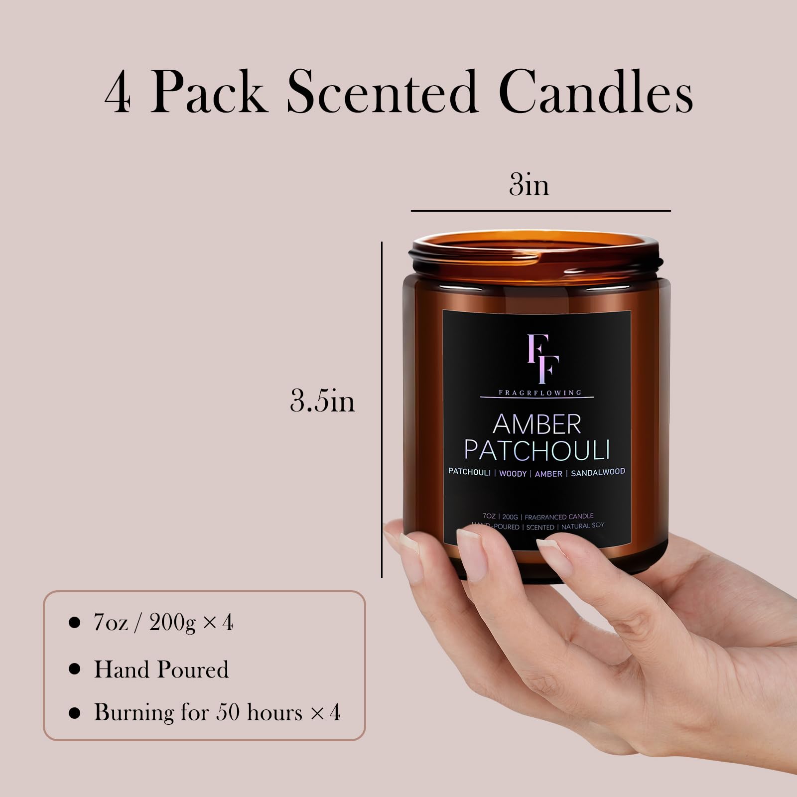 Scented Candles for Home Scented Aromatherapy Candles, 4 Pack 28 Oz Soy Wax Candle Gift Set for Women Men (Amber Patchouli/Oakmoss, Vetiver & Musk/Eucalyptus & Sage/Black Rose & Oud)