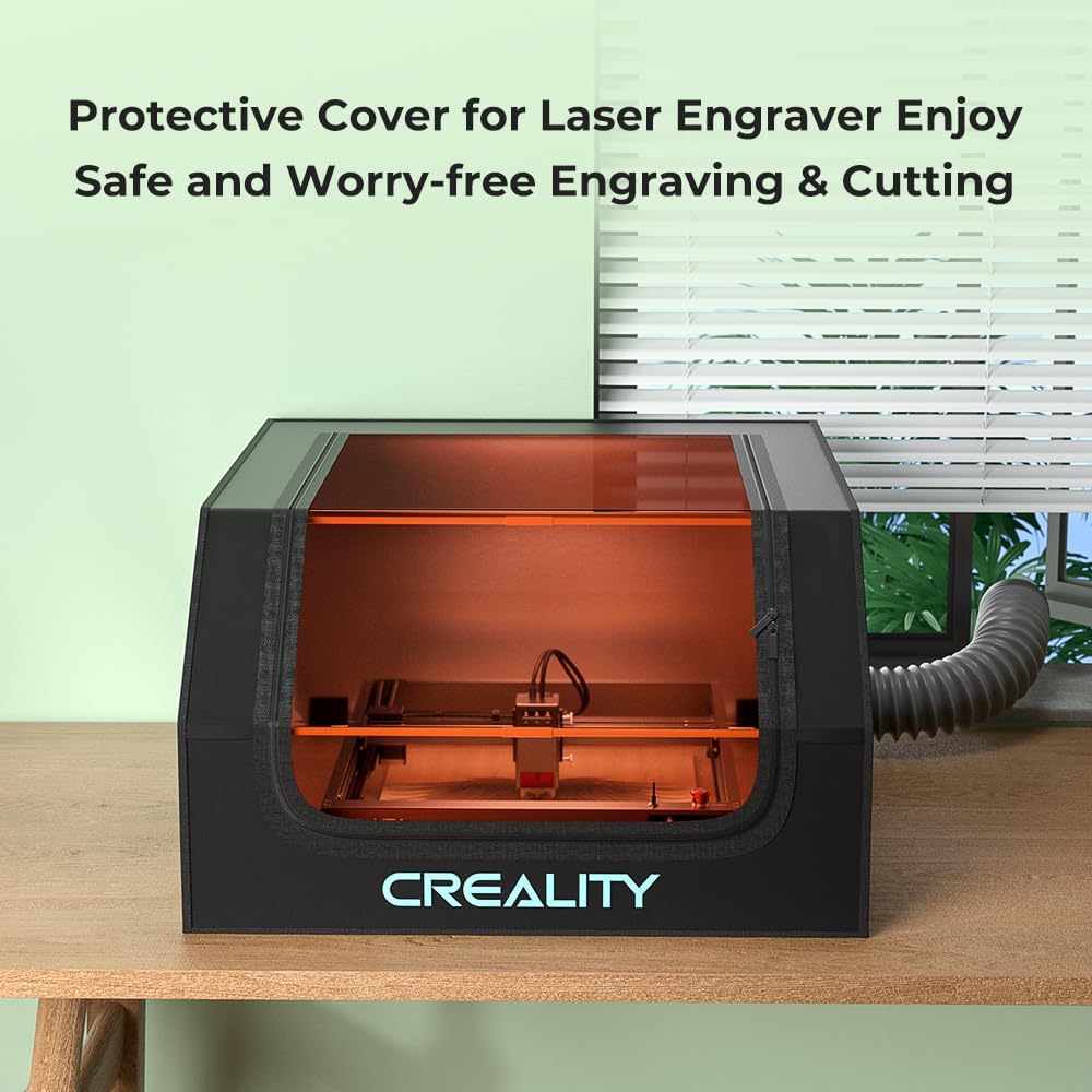 Creality Laser Engraver Enclosure, Fireproof and Dustproof Laser Cutter Protective Cover 27.5x28.3x15.7in with Fan and Pipe, Fits for Most Laser Engraver, Against Smoke, Odor, Noise and Eye Protection
