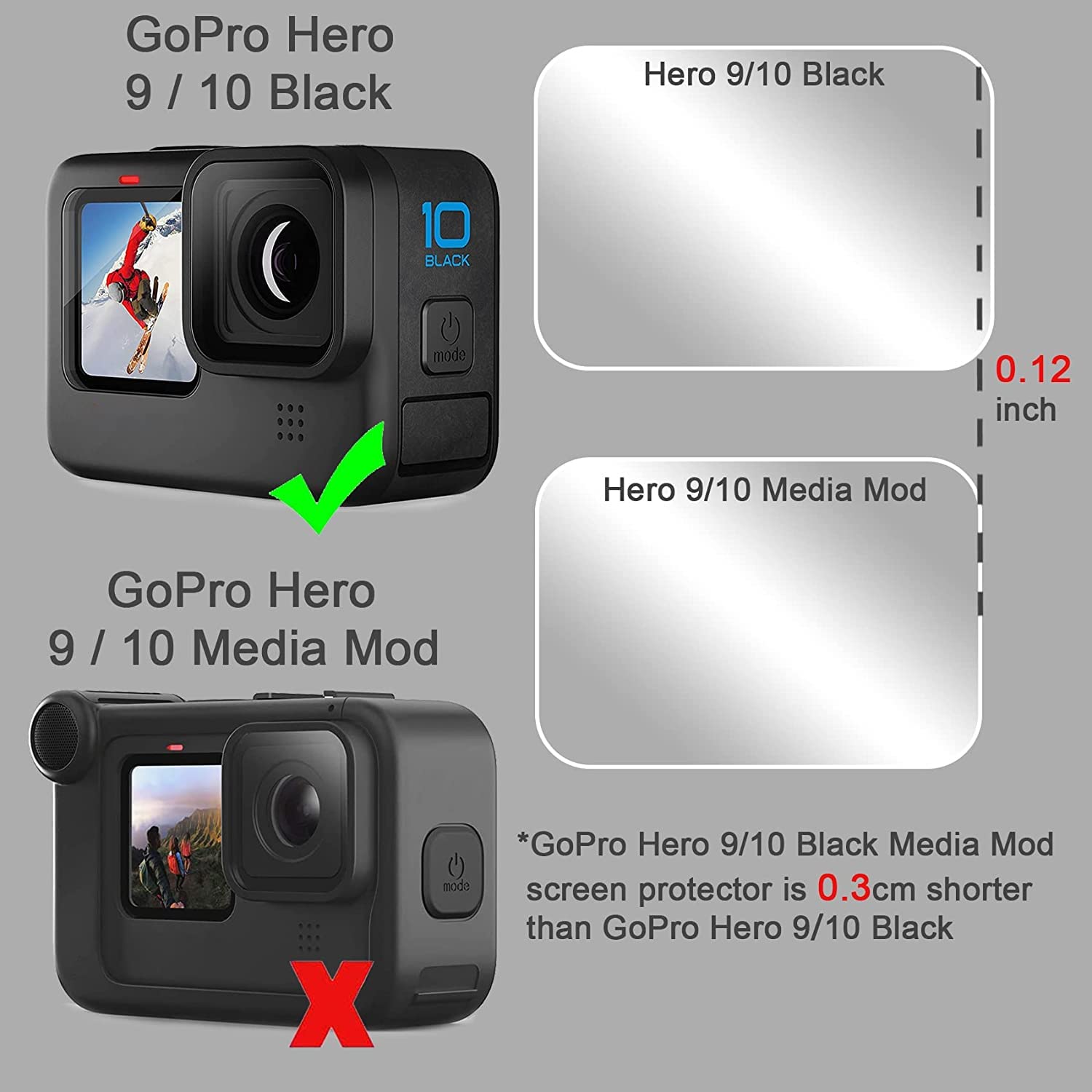FiTSTILL 10PCS Screen Protector for Go Pro Hero 12/Hero 11/Hero 10/Hero 9 Black,3 Pack Ultra lear Tempered Glass Screen protector+1pcs Rubber Lens Protective cover Accessories Kit