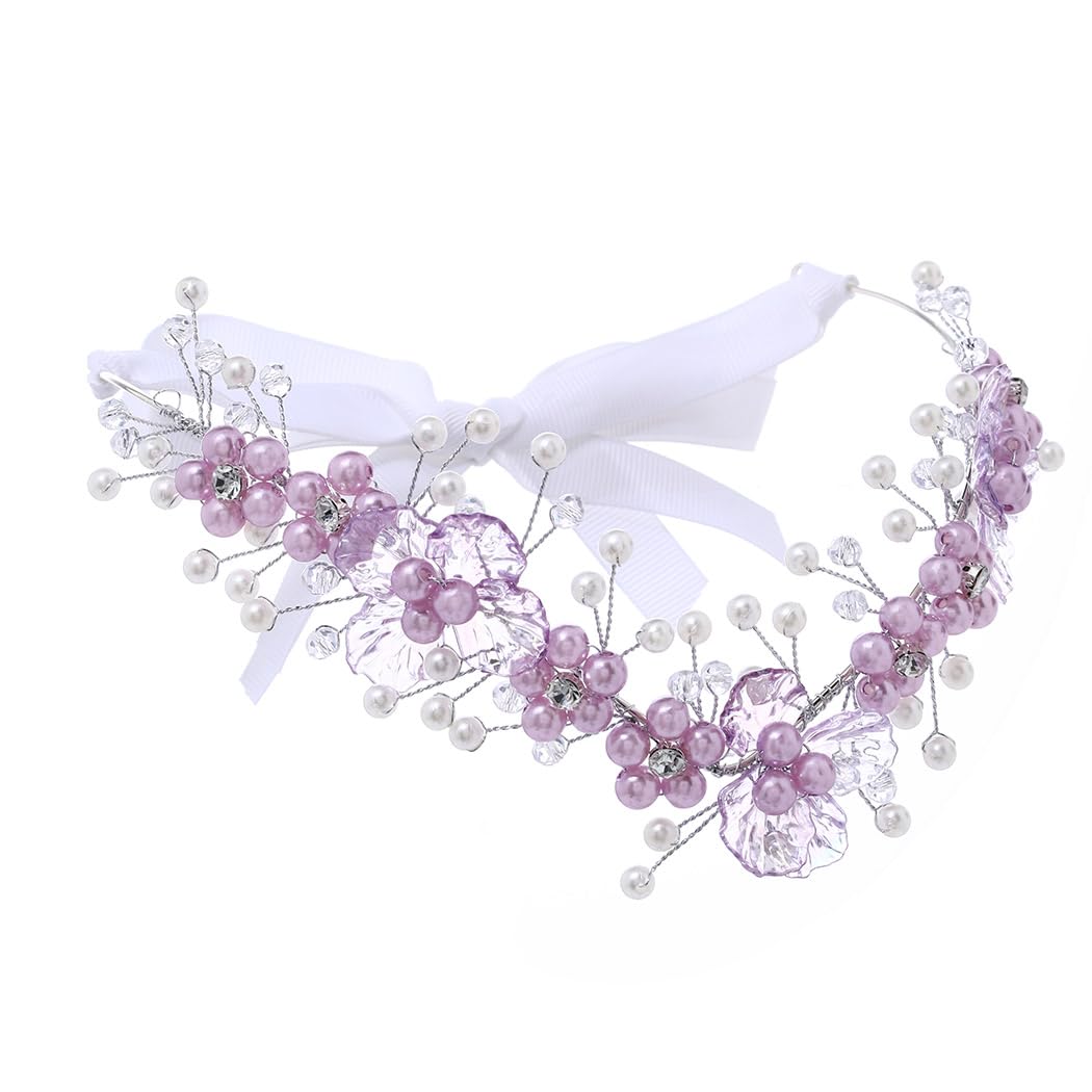 Campsis Fairy Headband Purple Elf Crystal Crown Flower Elven Tiaras V-Shape Bride Hair Accessories Halloween Cosplay Costume Headwear for Women