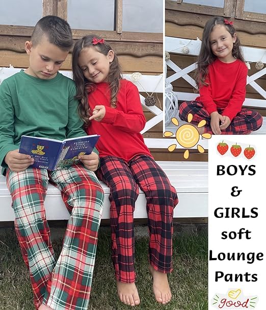 Ekouaer Boys Pajama Pants Long Sleep Pants Soft Elastic Waist Pajama Bottoms Plaid Lounge Pants with 2 Pockets