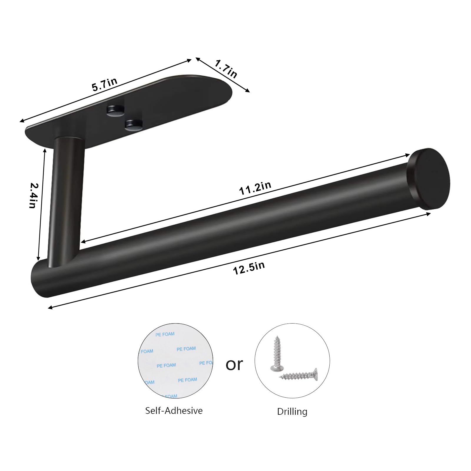 VAEHOLD Adhesive Paper Towel Holder Under Cabinet Wall Mount for Kitchen Paper Towel, Black Paper Towel Roll Holder Stick to Wall, Stainless Steel（Black）