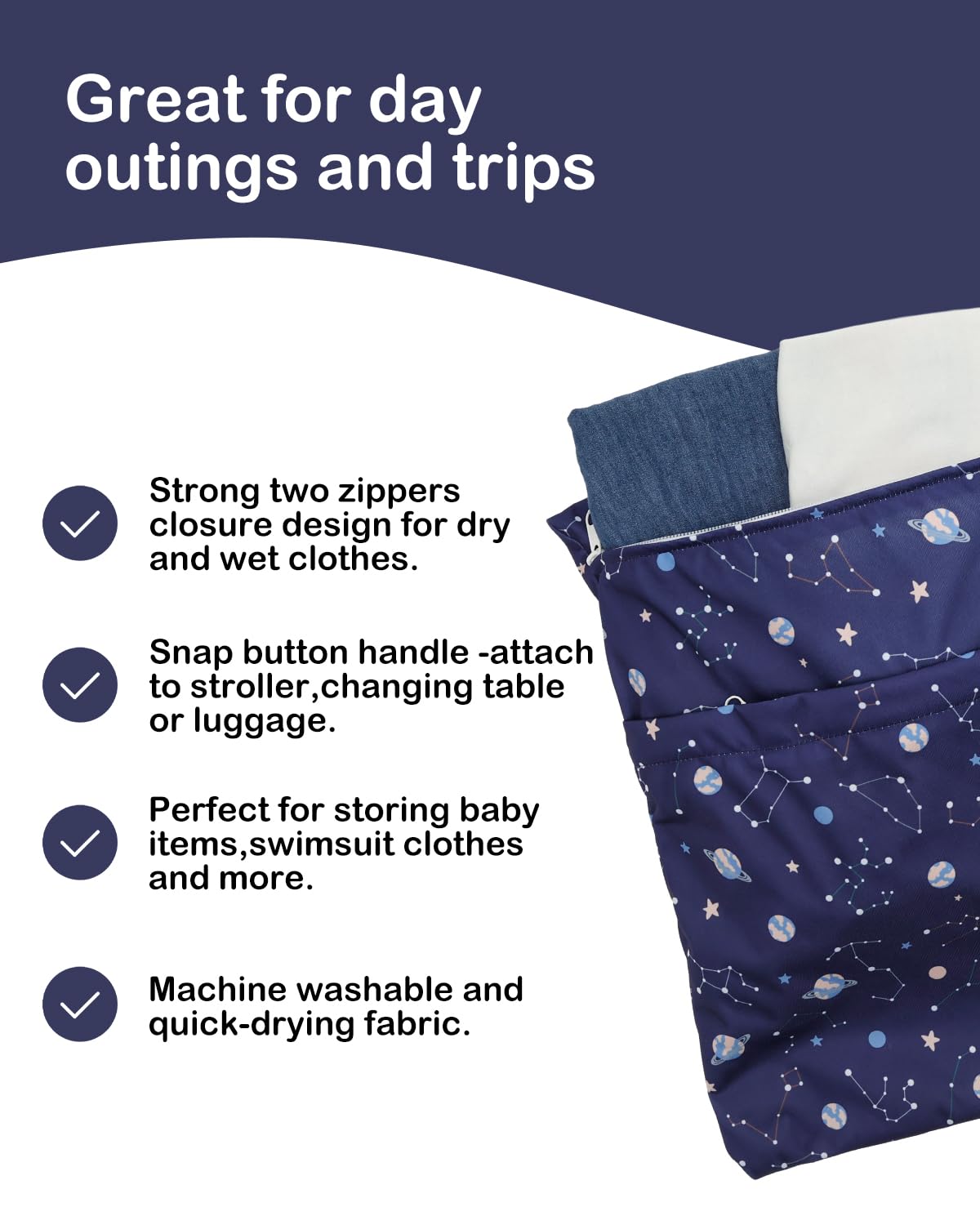 ALVA ALVABABY 3pcs Cloth Diaper Wet Dry Bags Waterproof Reusable with Two Zippered Pockets Travel Beach Pool Daycare Soiled Baby Items Yoga Gym Bag for Swimsuits or Wet Clothes 3L-ZM32