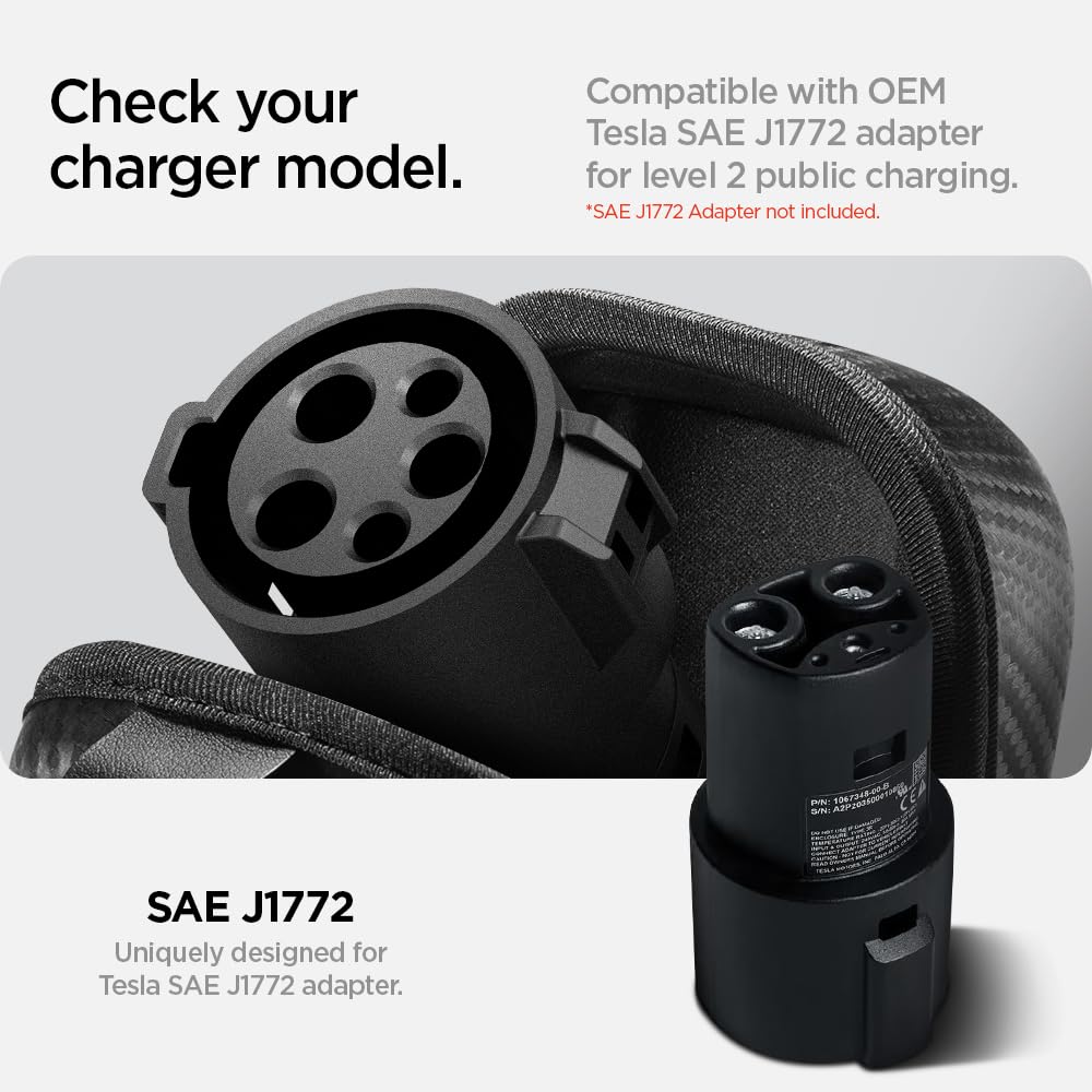 Spigen Adapter Case (Carbon Edition) Designed for Tesla SAE J1772 Charging Adapter with Magnet Open/Close (SAE J1772 Charging Adapter NOT Included)