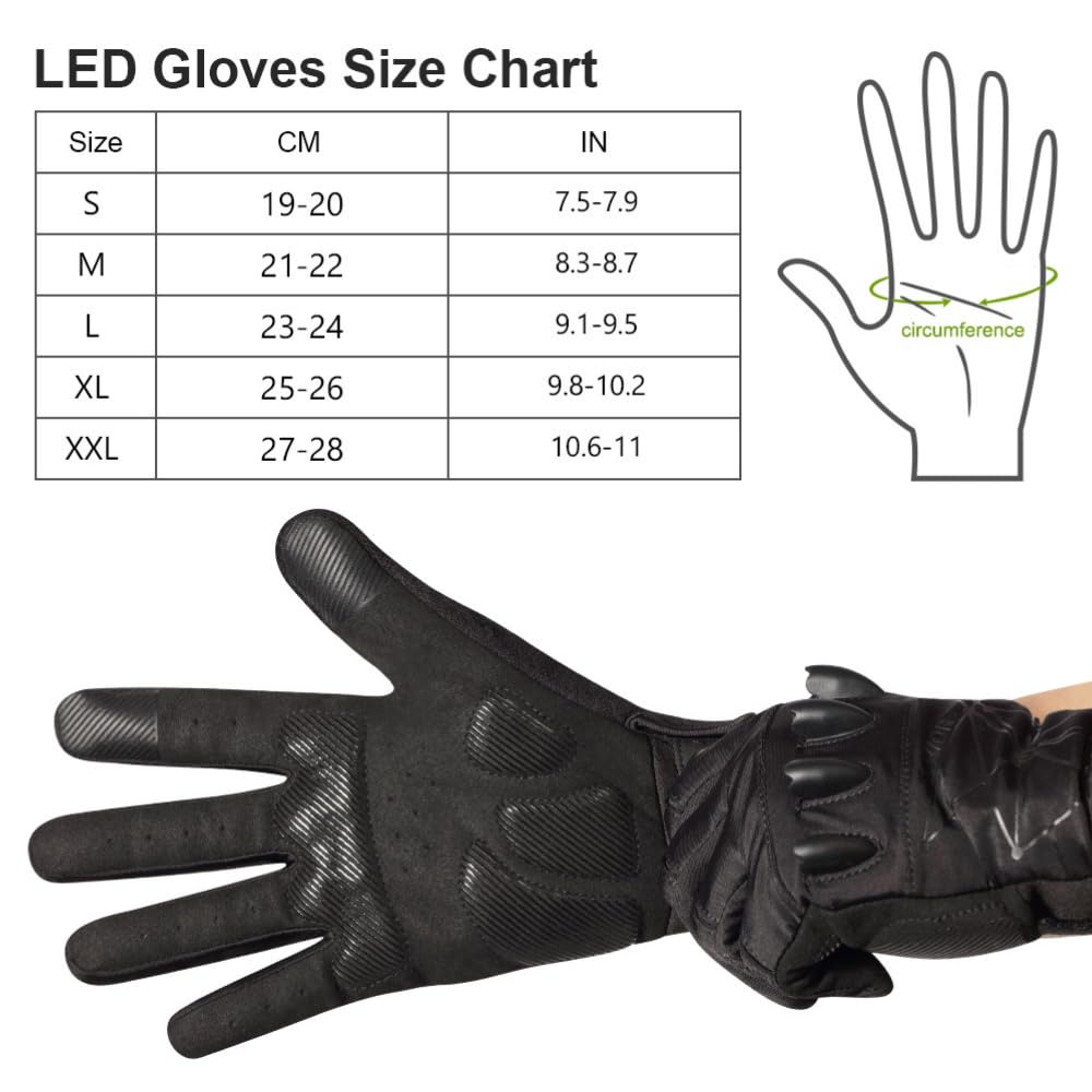 Anti-Slip Full Finger LED Flashlight Gloves for Walking/Cycling/Running/Fishing/Out Door activites Day or Night/Christmas Stocking Stuffers for Men. (1-Pair) XLarge.