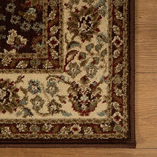 Superior Indoor Area Rug or Runner, Jute Backing, Traditional Floral Scroll Medallion, Ideal for Entryway, Living Room, Kitchen, Bedroom, Hallway, Floor Cover, Astral Collection, 4' x 6', Mocha