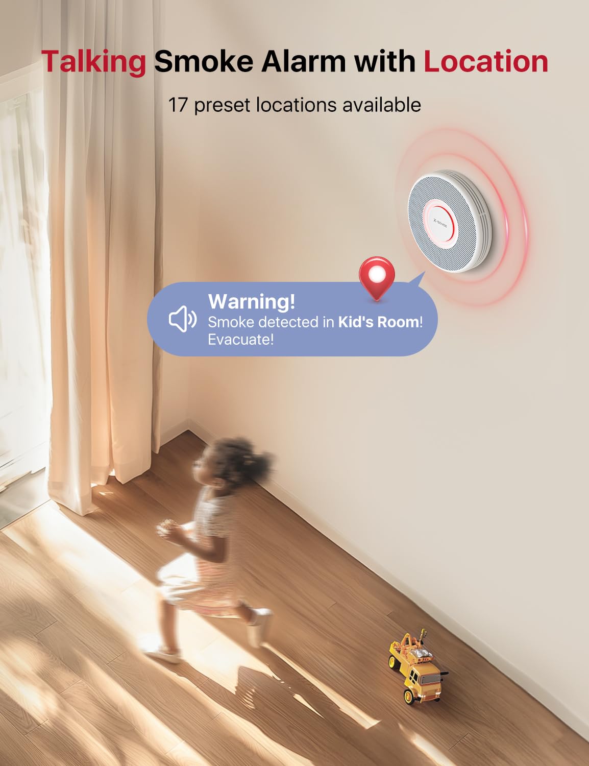 X-Sense Smart Smoke Detector with Voice Alerts and 17 Locations, Wi-Fi Smoke Alarm with SBS50 Base Station, Test from APP, Wireless Interconnected Fire Alarm, Model XS0B-MR61