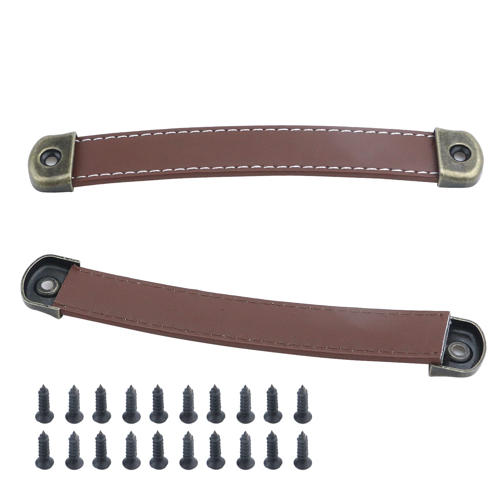Semetall 10 Pack Leather Drawer Pulls,6.1" Length Cabinet Handles Pulls for Furniture Door Cupboard Dresser Handles 5" Hole Center,Brown