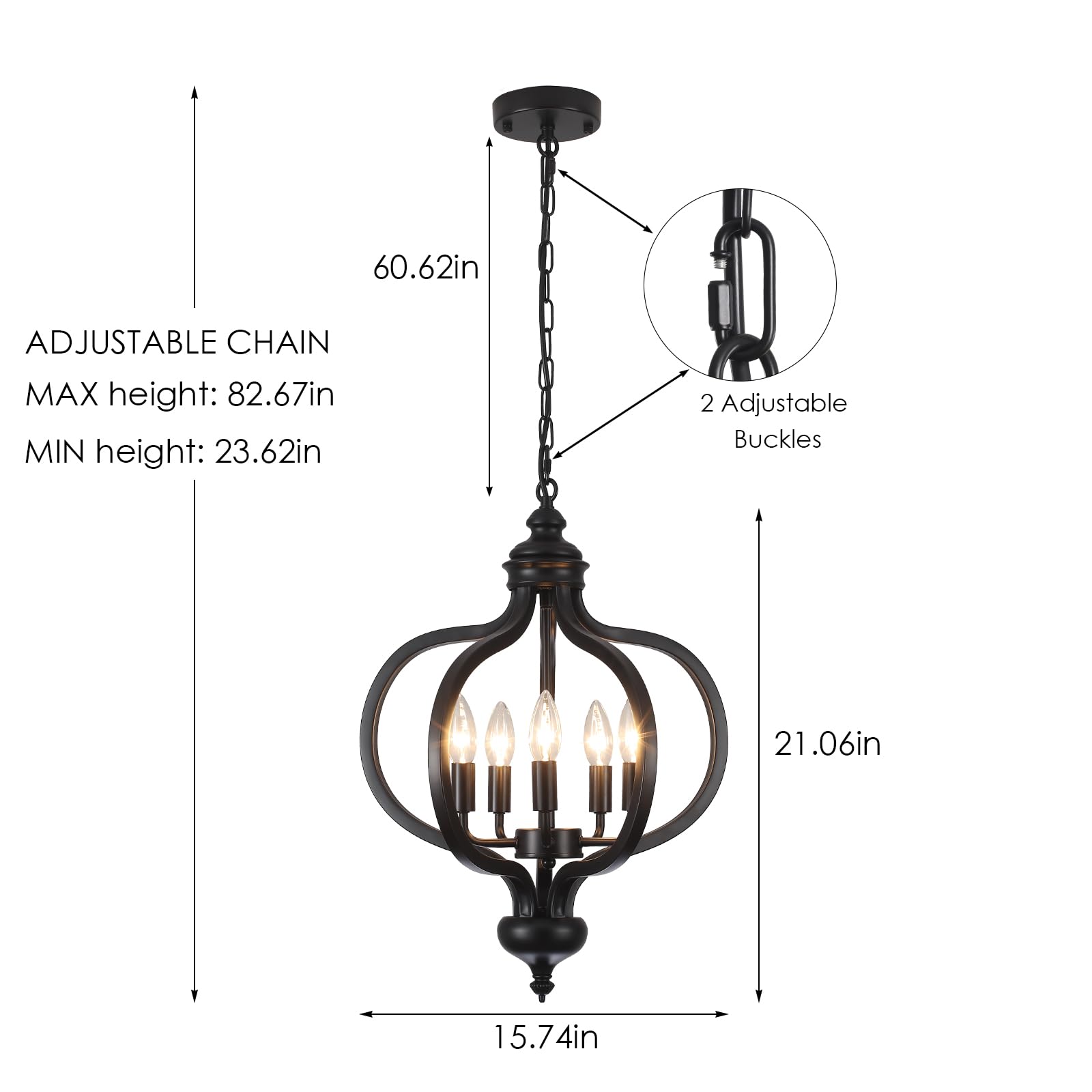 PUMING Black Farmhouse Chandelier 5 Light Orb Farmhouse Chandelier Industrial Dining Room Light Fixture Adjustable Height for Kitchen Living Room Bedroom Foye