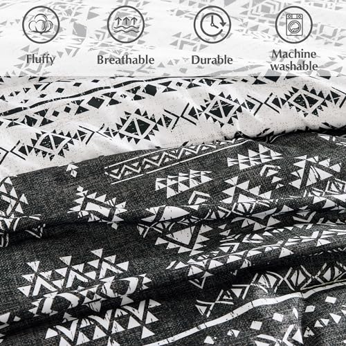Geniospin Twin Comforter Set - 5 Pieces Comforters Twin Size, Fluffy Boho Bedding Sets for All Seasons, Bed in a Bag with Flat Sheet and Fitted Sheet, Pillowcase & Sham (Black and White, 66''x86'')
