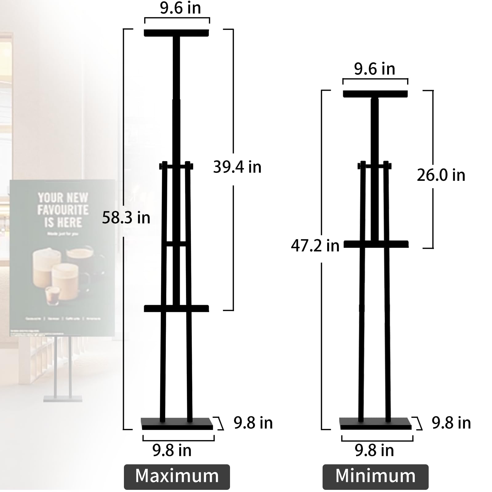 Heavy Duty Sign Stand, Metal Floor Standing Poster Stand, Retractable Height Poster Board Stand and 180° Rotation, Display Stands for Vendor Events, Black Foam Board Stand 2 Pack