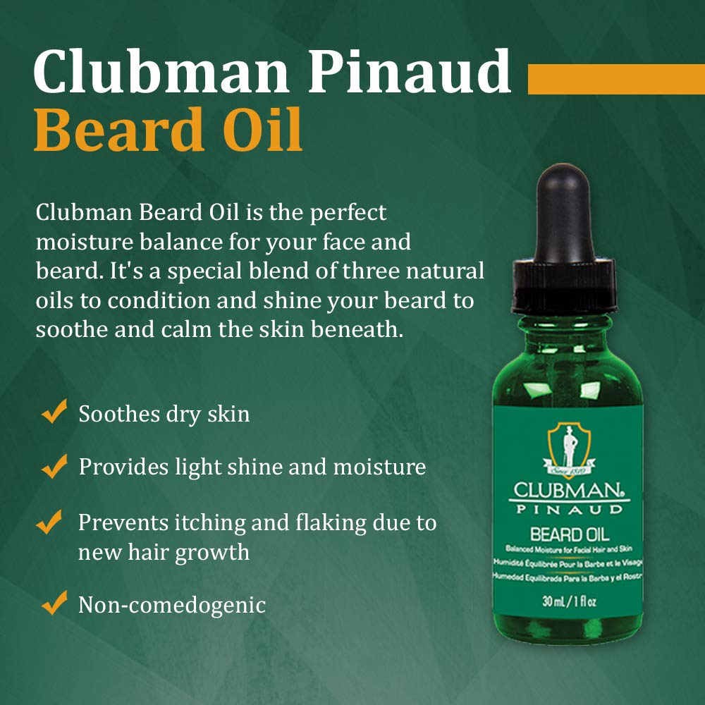 Clubman Pinaud Beard Oil for Men – Nourishing & Hydrating Beard Oil, Balanced Moisture for Facial Hair and Skin, 1 fl oz, 2 Pack