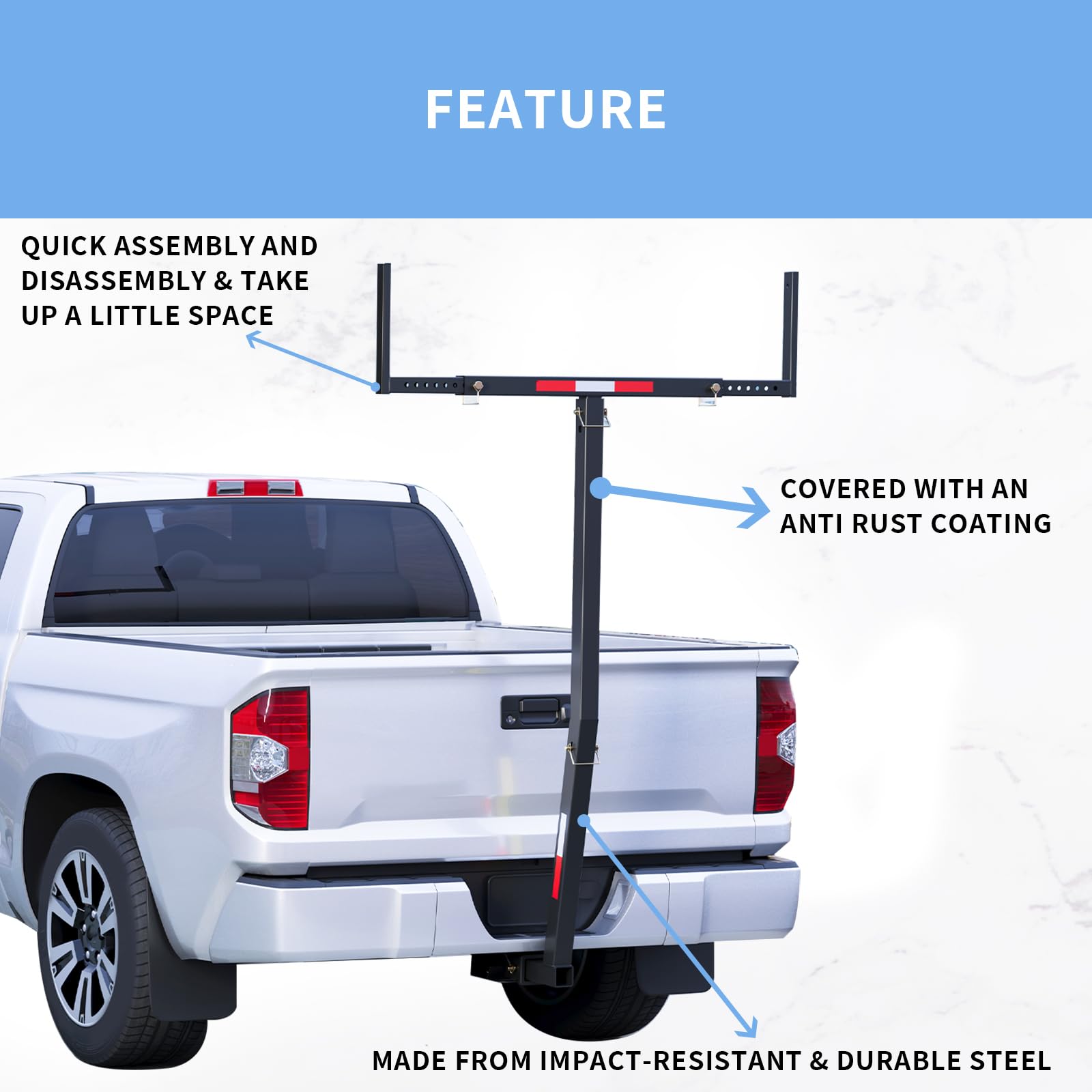 ECOTRIC Truck Bed Extender Pickup Truck Bed Hitch Mount Extension Rack SUV Lumber Ladder Canoe Boat Kayak Long Pipes w/Flag 750lbs Capacity