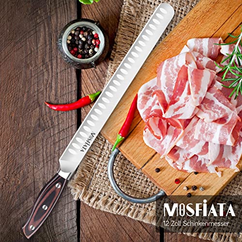 MOSFiATA 12" Slicing Carving Knife –BBQMeat Cutting Knife-Forged High Carbon German Steel – Ergonomic Handle Design-With Gift Box