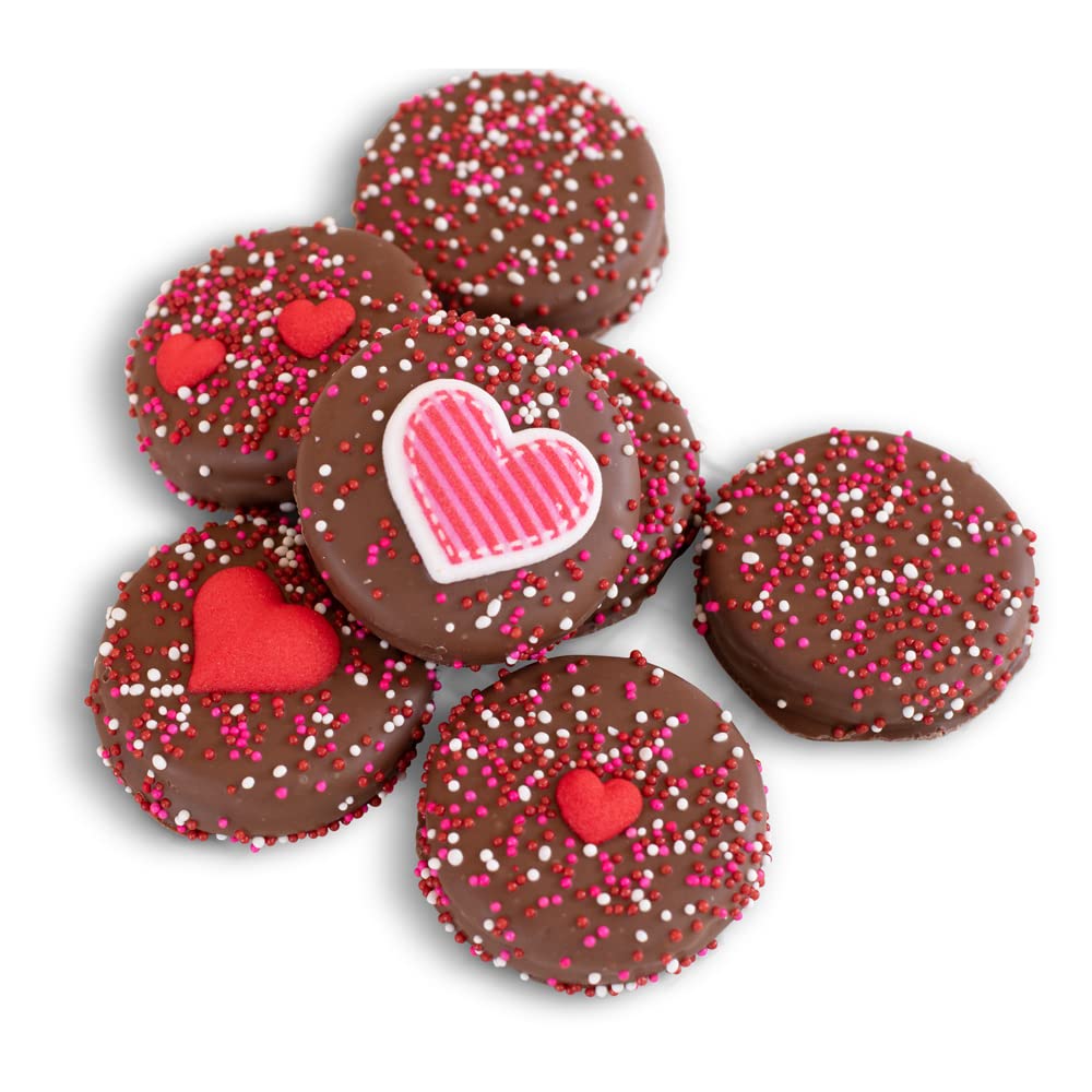 I LOVE YOU Red Valentine Chocolate Dipped Sandwich Cookies | Olde Naples Hand Decorated Cookies | Romantic Gift Basket 7pc Chocolate Sandwich Cookies Assortmentent