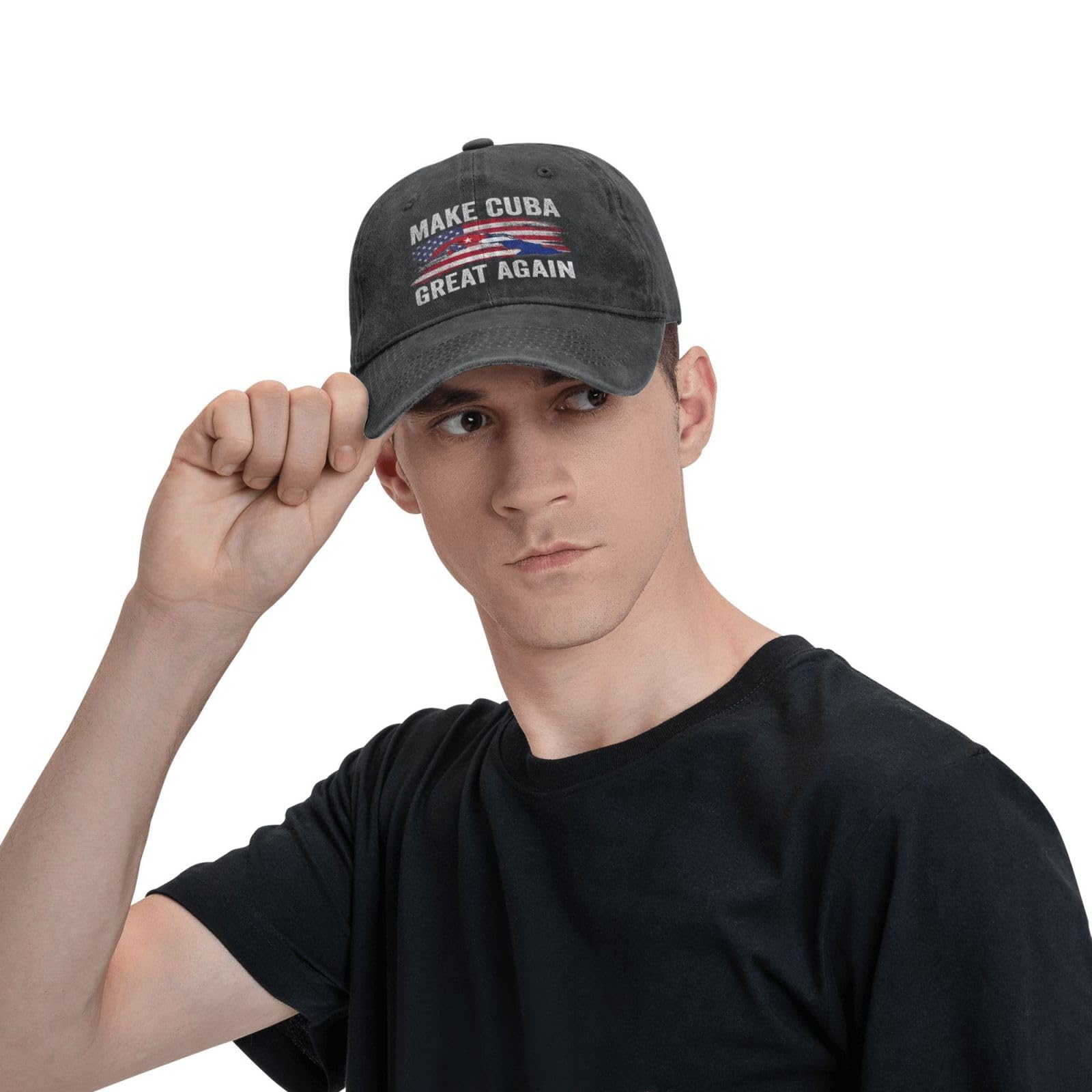 muciioa Make Cuba Great Again hat Cuban Flag Cotton Cap Black