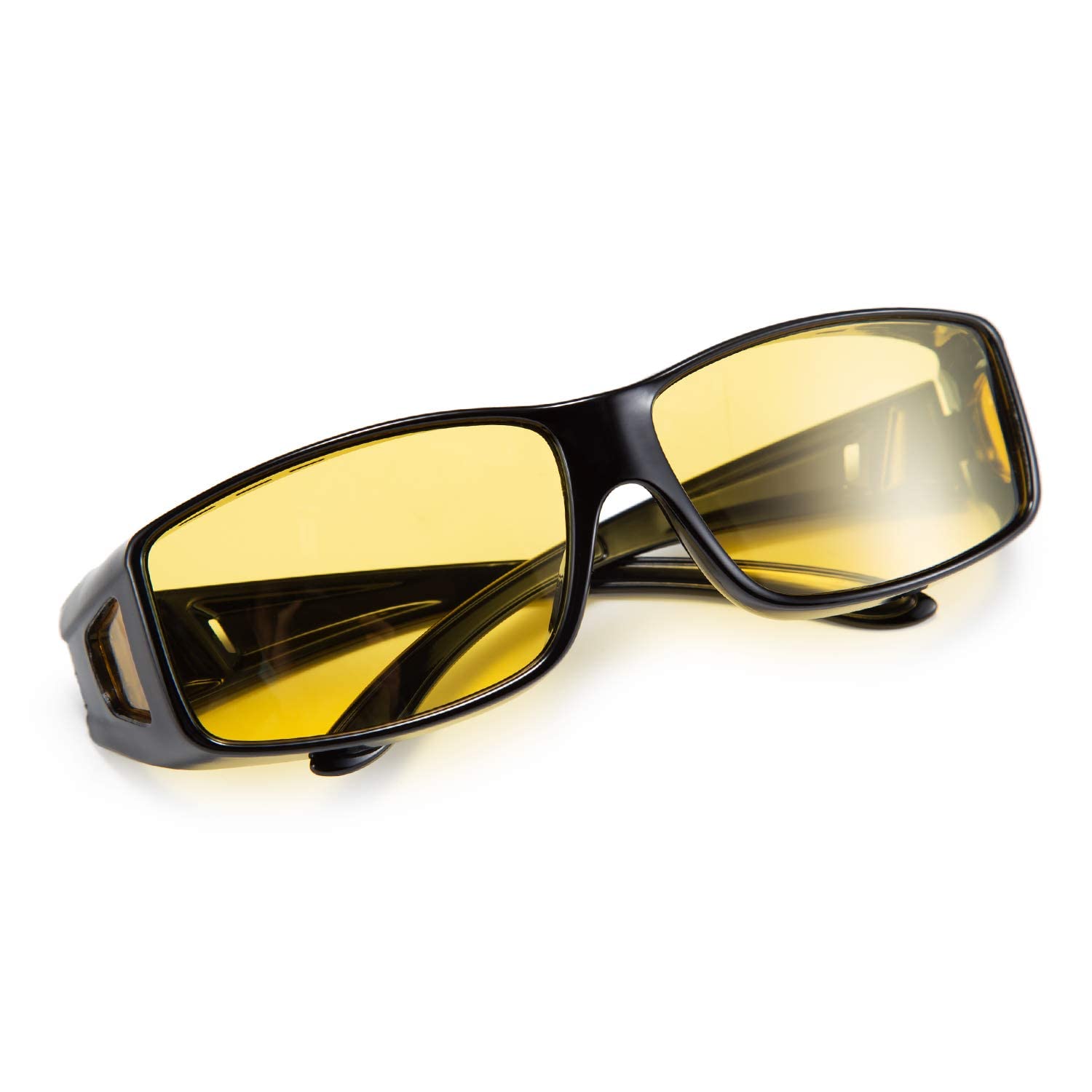 FEISEDY Men Women Night Driving Glasses Fit over Glasses Anti-Glare Polarized Wrap Yellow Sunglasses Over Glasses B2593