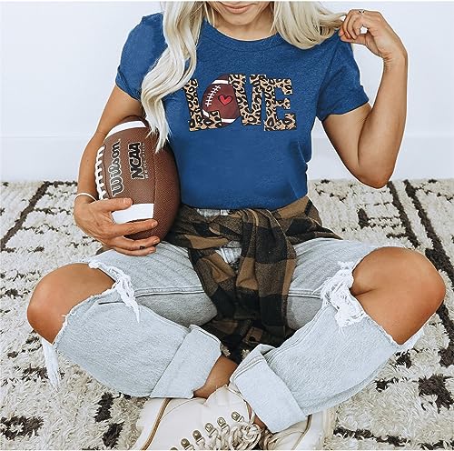 Women Football Shirt Game Day Shirt Love Football Print Tee Football Season T-Shirt Vintage Bleached Short Sleeve Top Bronze