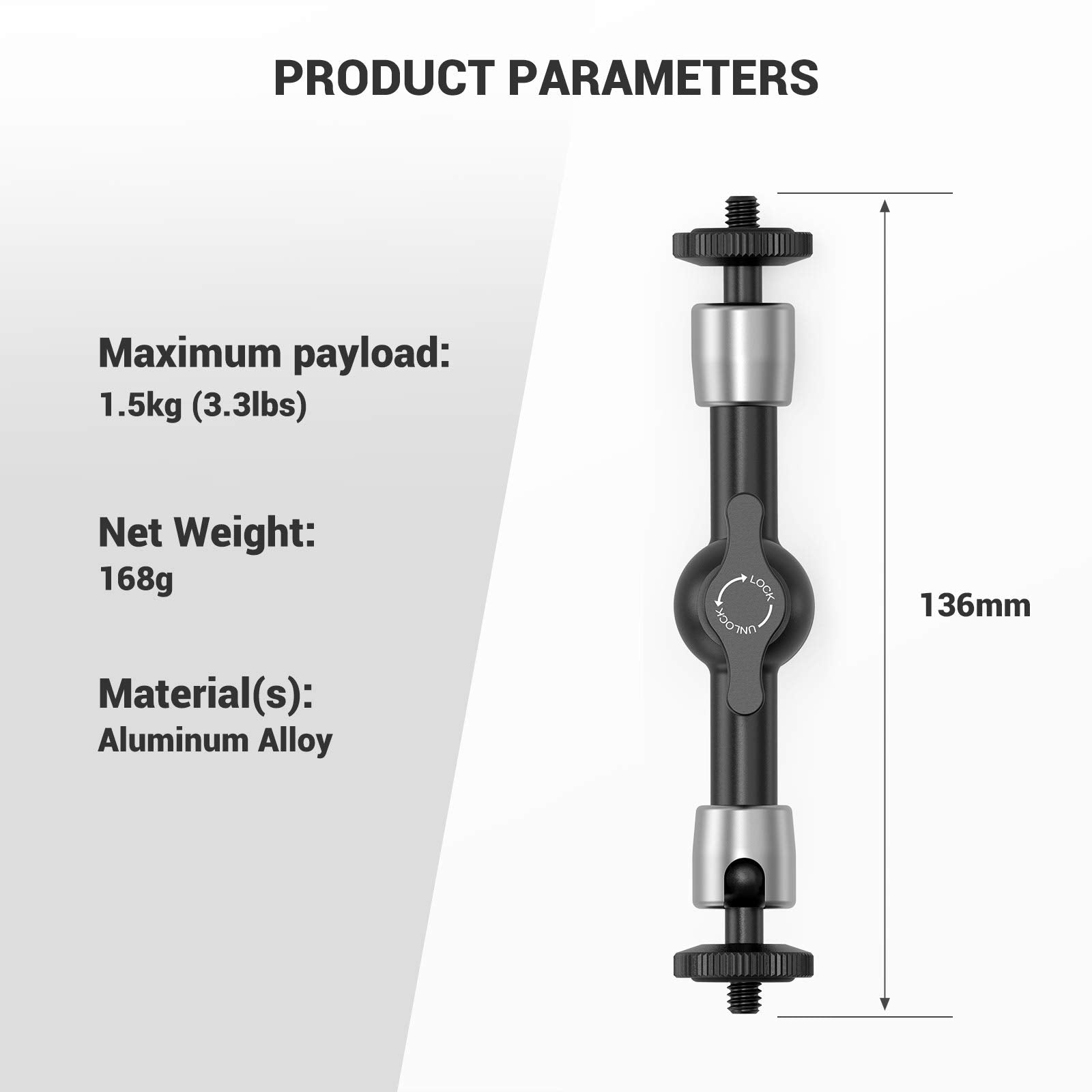 SmallRig 5.5 Inches Adjustable Friction Articulating Magic Arm, with Both 1/4" Screw for LCD Monitor/LED Lights