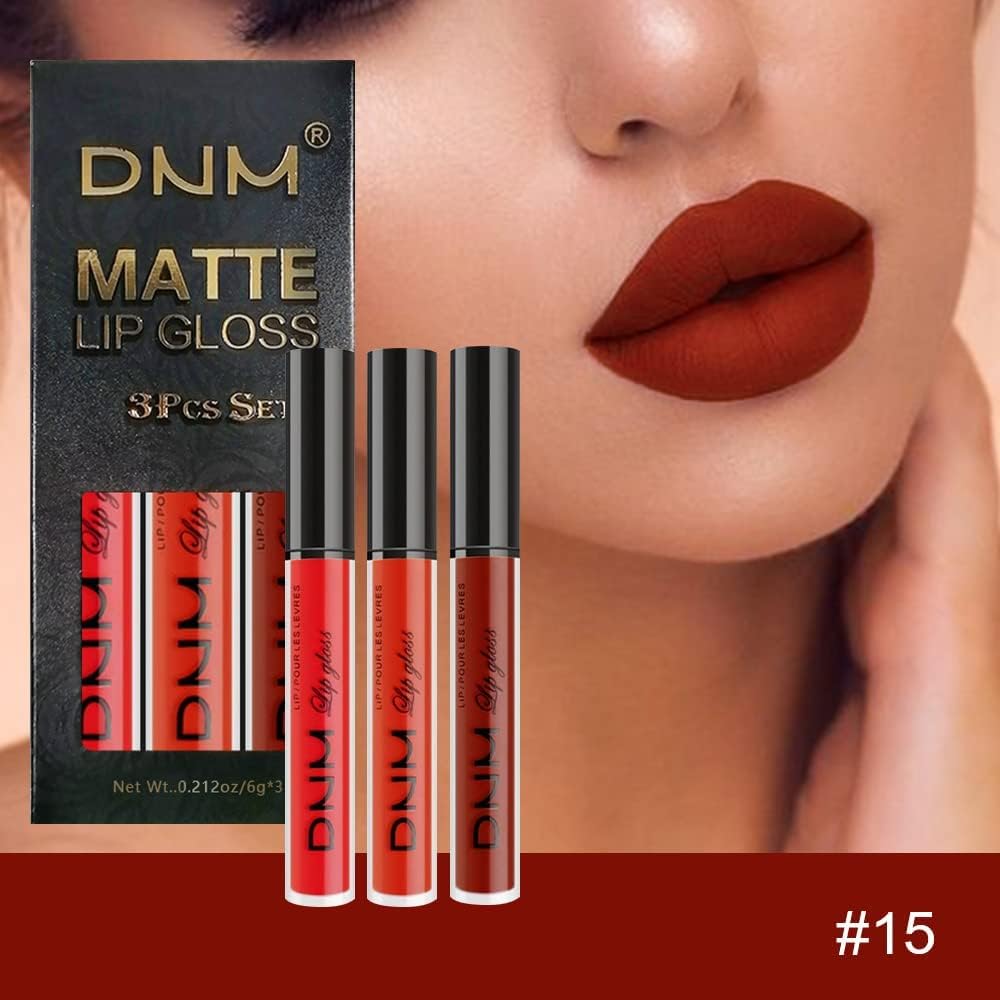 evpct DNM 3Pcs Dark Ruby Red Matte Liquid Lipstick Lip Stain Lipgloss sets for Women 24 Hour Red Matte Lipstick Long Lasting Smudge Proof