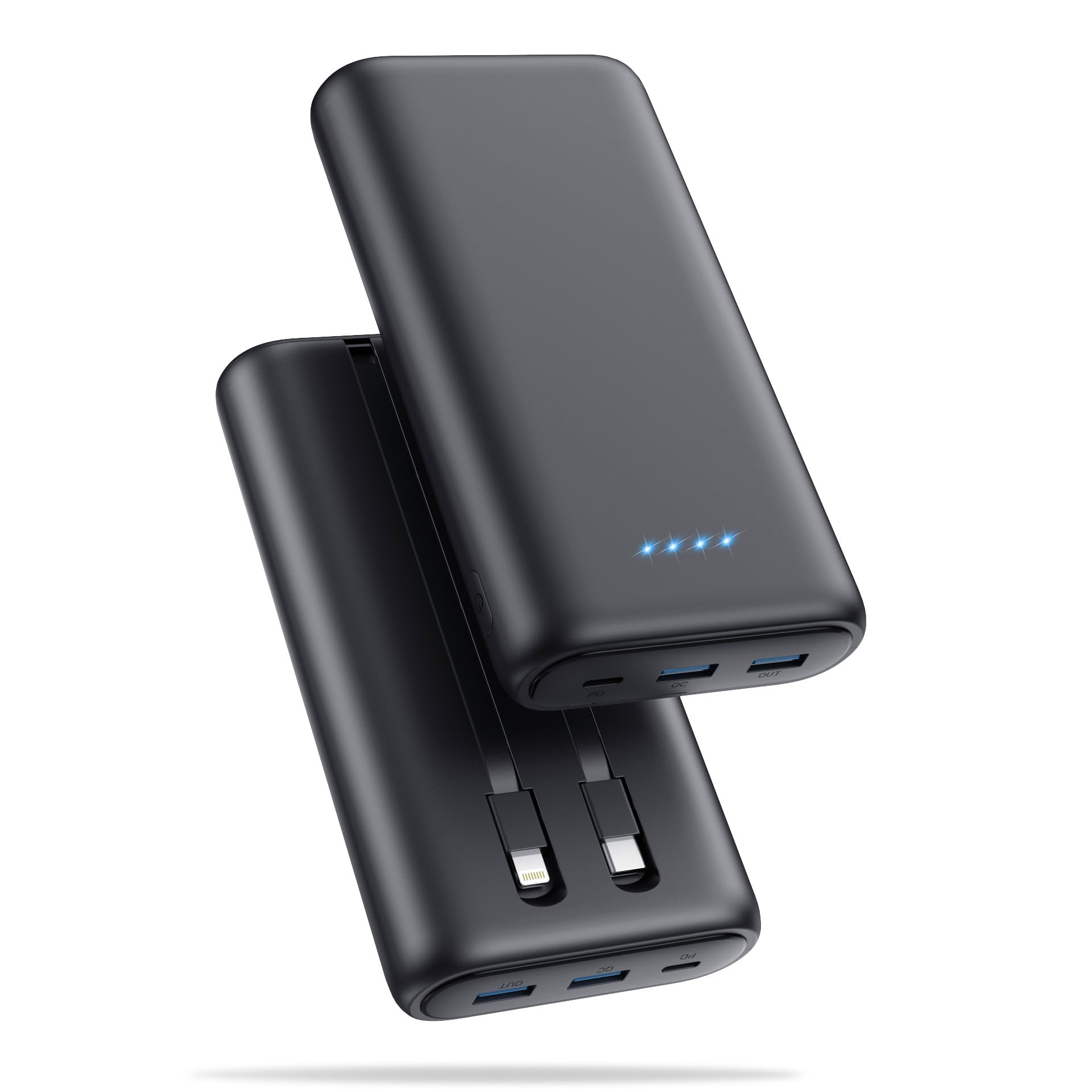 [2024 Upgraded] Portable Charger 40800mAh Power Bank - Portable Battery with 2 Built in Cables,PD 25W USB C Fast Charging Battery Pack Compatible with iPhone 16 15 14 13 Android Phone etc-Black