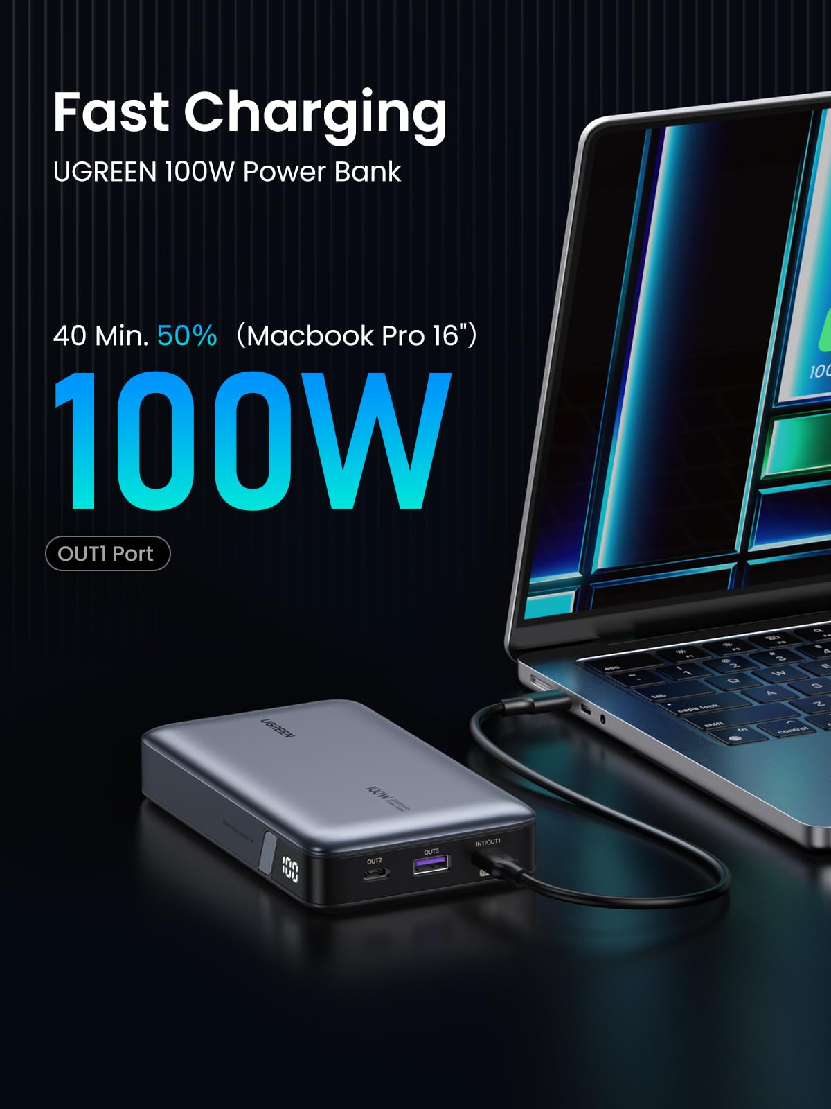 UGREEN 100W 20000mAh Power Bank, Nexode Portable Charger USB C 3-Port PD3.0 Battery Pack Digital Display, for MacBook Pro/Air, iPad, iPhone 15 Pro, Galaxy S24 Ultra, Steam Deck, Dell XPS and More