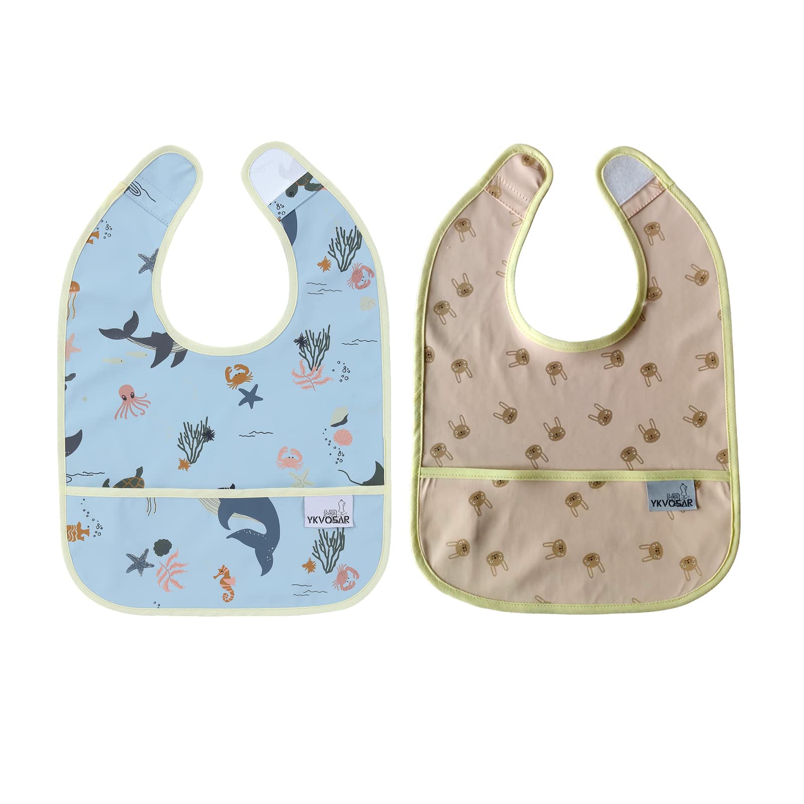 YKVOSAR Baby Bibs for Eating Waterproof Baby Bibs Baby Feeding Bibs 2 Packs Washable Baby Food Bibs 6-24 Months (rabbit marine animals)