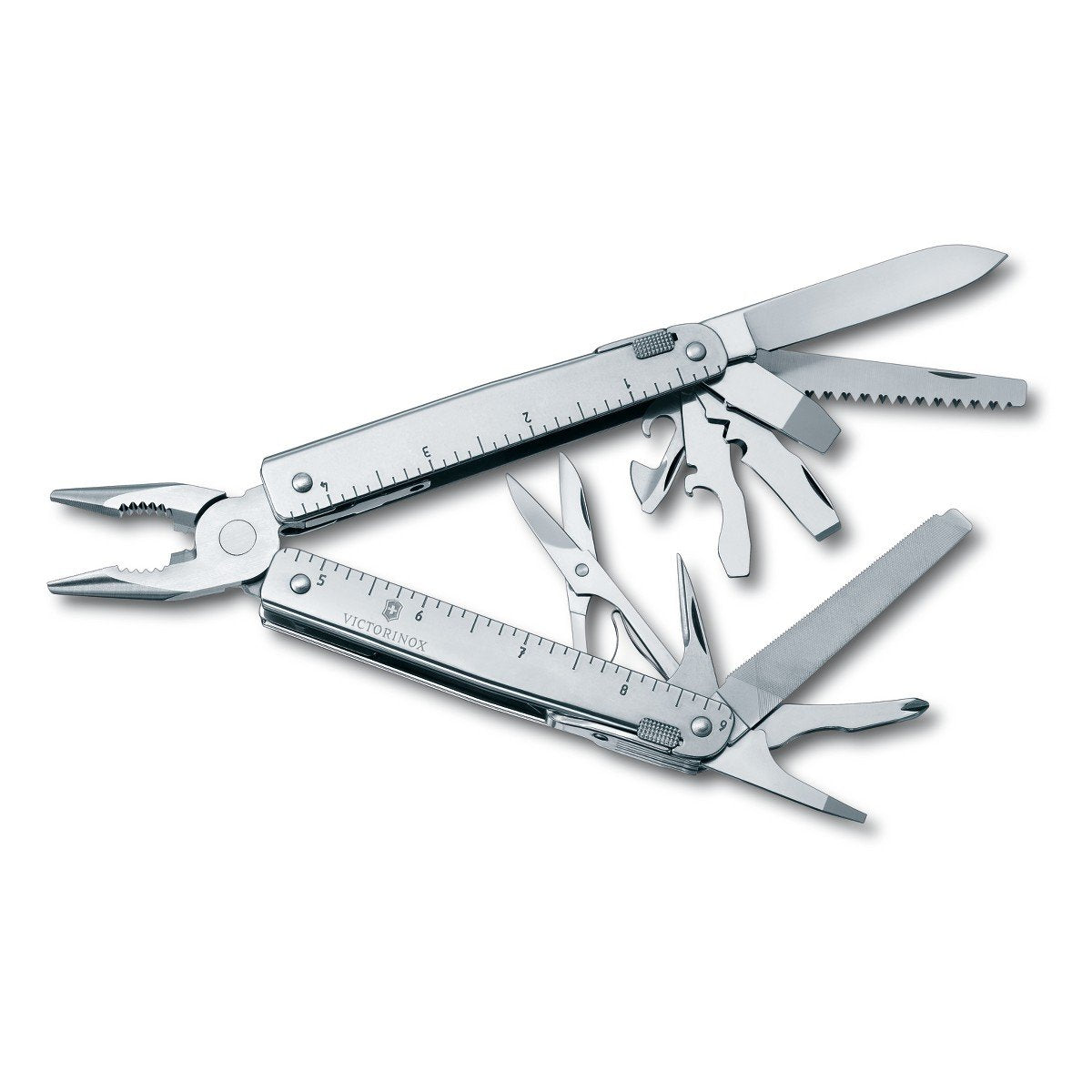 Victorinox Swiss Tool Swiss Army Knife, 24 Function Swiss Made Multi-Tool with Needle-Nose Pliers, Wire Cutters and Large Blade - Silver