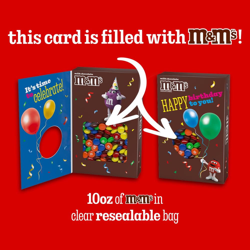 M&M'S Milk Chocolate Candy Happy Birthday Card and Gift Box All in One Birthday Present for All Ages, 10 Oz Box