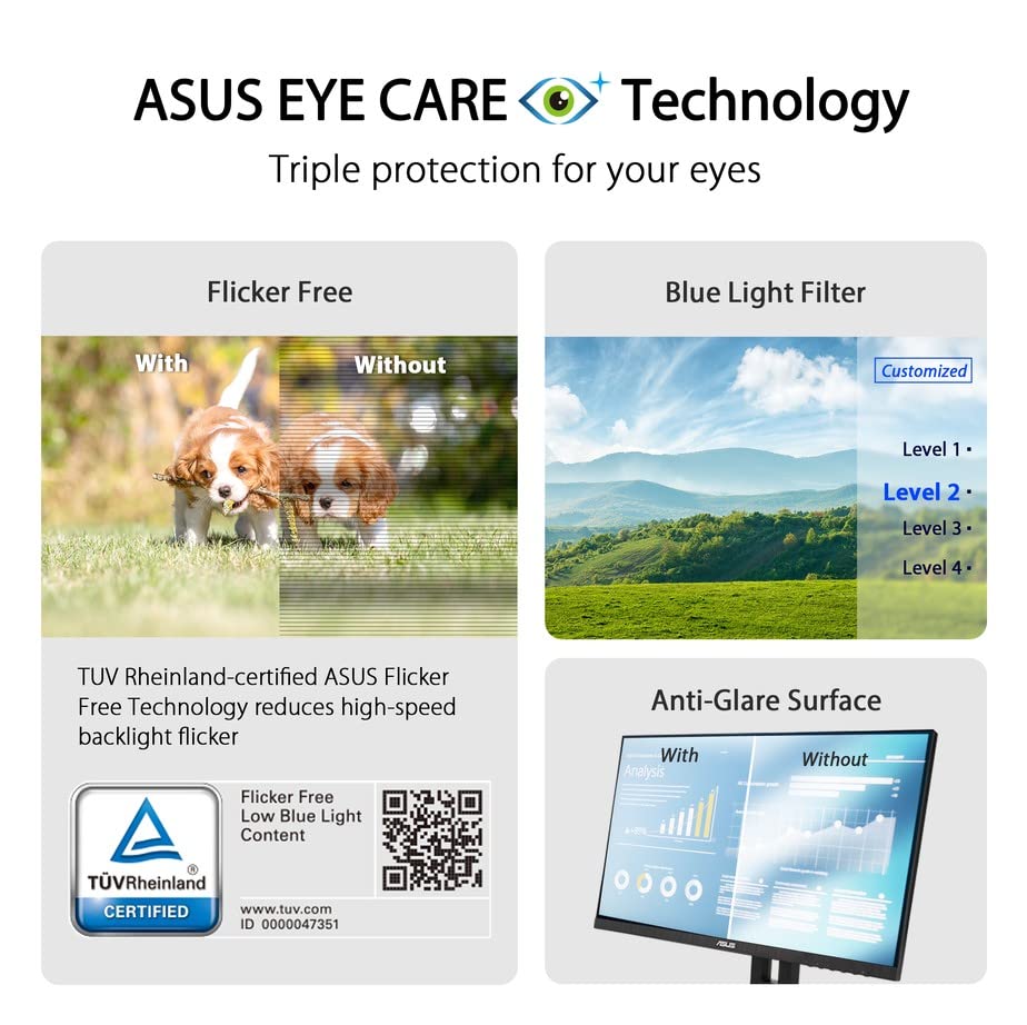 ASUS VA24EHE 23.8” Monitor 75Hz Full HD (1920x1080) IPS Eye Care HDMI D-Sub DVI-D,Black