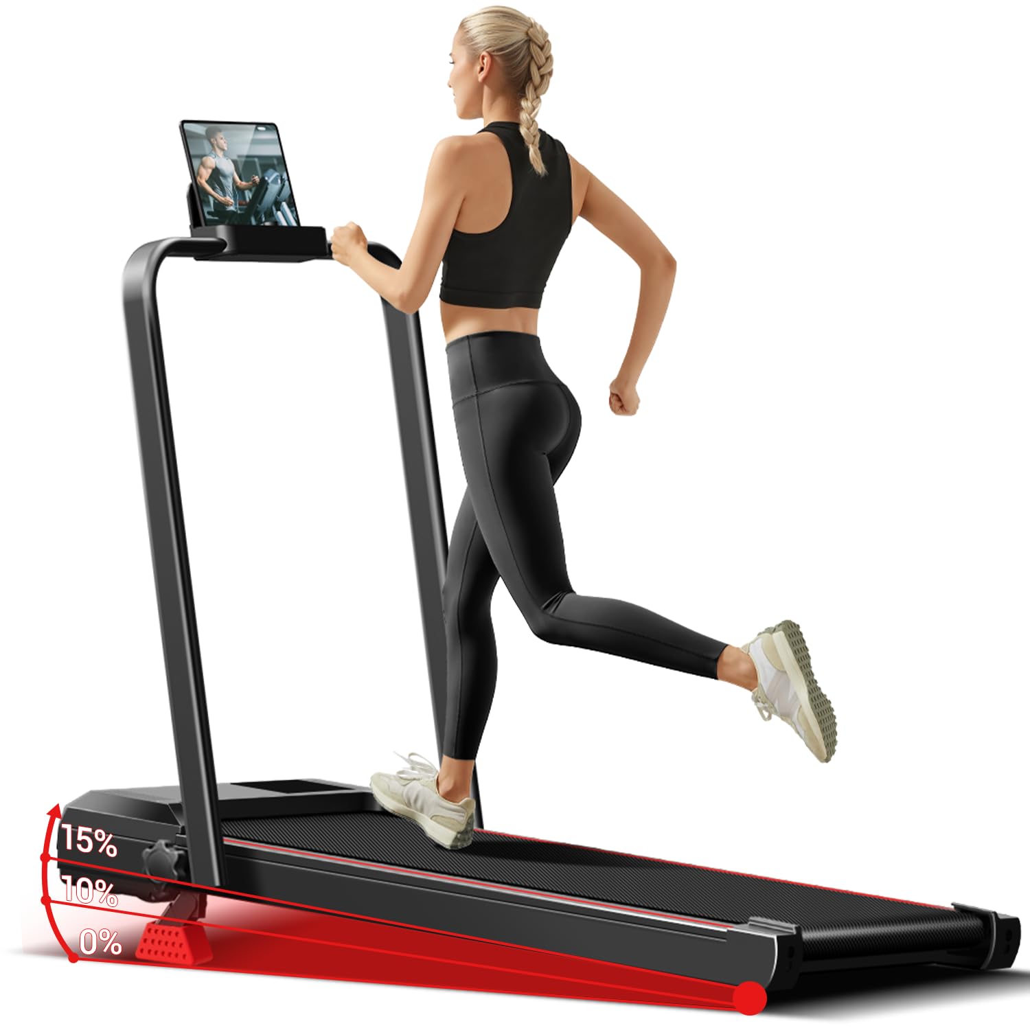 15% Incline Walking Pad Treadmills for Home and Office, 3-in-1 Folding Treadmill, Portable Under Desk Treadmill with 2.5 HP Quiet Brushless, 300 LBS Capacity