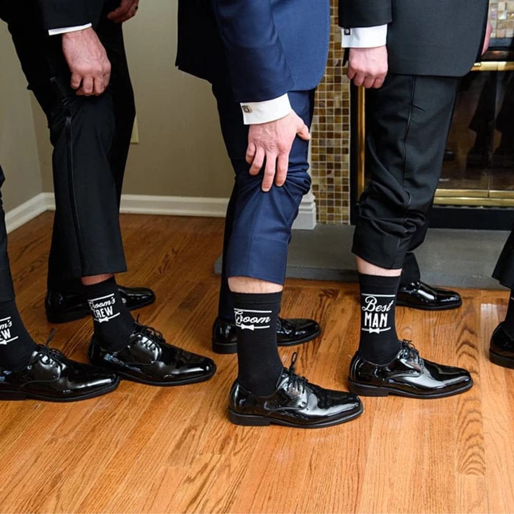 WIFFGO Groomsman Gifts For Men Wedding Gifts Novelty Socks Funny Proposal Gifts Groom Bestman 100% Cotton Crew Socks