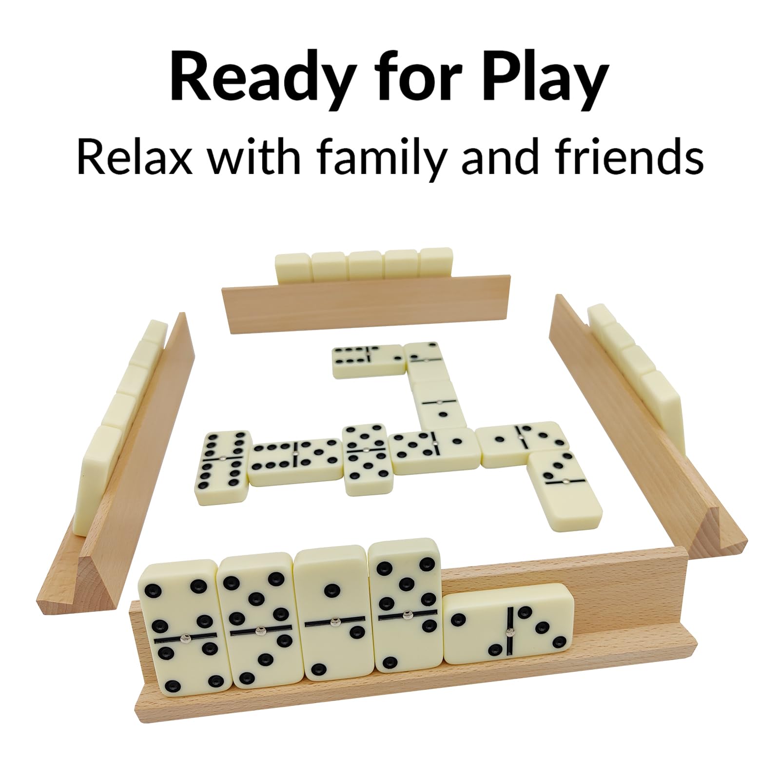 uvcany Dominoes Set for Adults with 4 Wooden Racks/Trays, Double 6 Dominoes Travel Set with Portable Case Double Six Dominoes Set with 4 Tiles Holders, 28 Tiles Dominos Set for Family Board Games