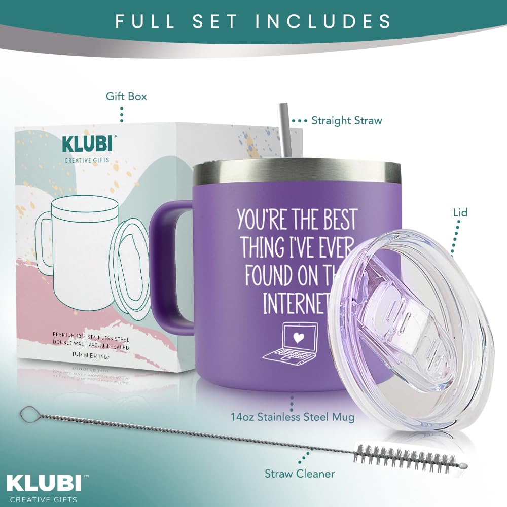 KLUBI Best Thing I Found On The Internet Mug - Gift for Wife Birthday Gift for Girlfriend Gifts for Wife 14 Ounce Tumbler With Handle Gifts for Girlfriend Birthday Gifts Mothers Day Gifts for Wife