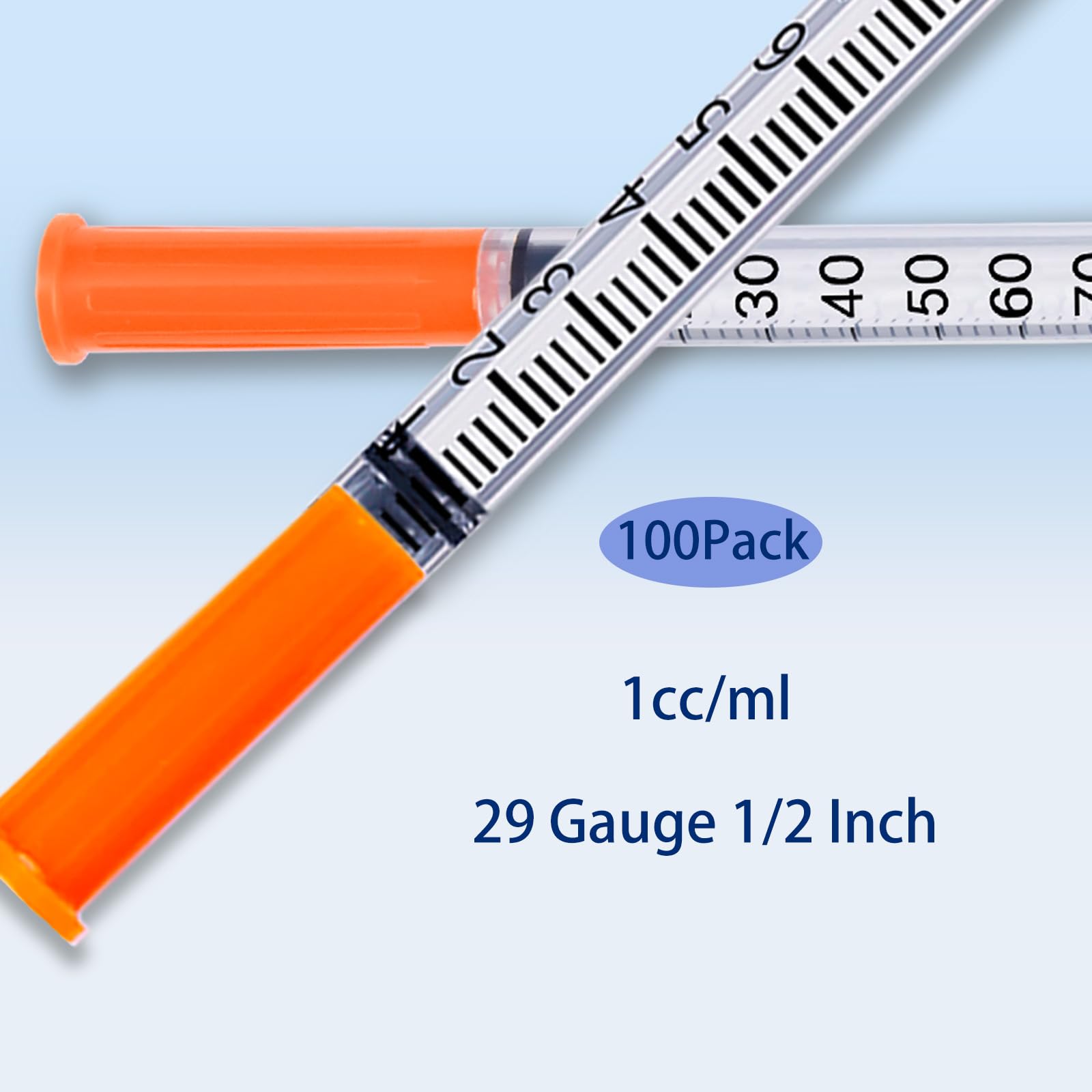 U-100 Syringe 1ml/cc 29G 1/2" Scientific Lab Syringes, Pack of 100, Disposable Individual Package