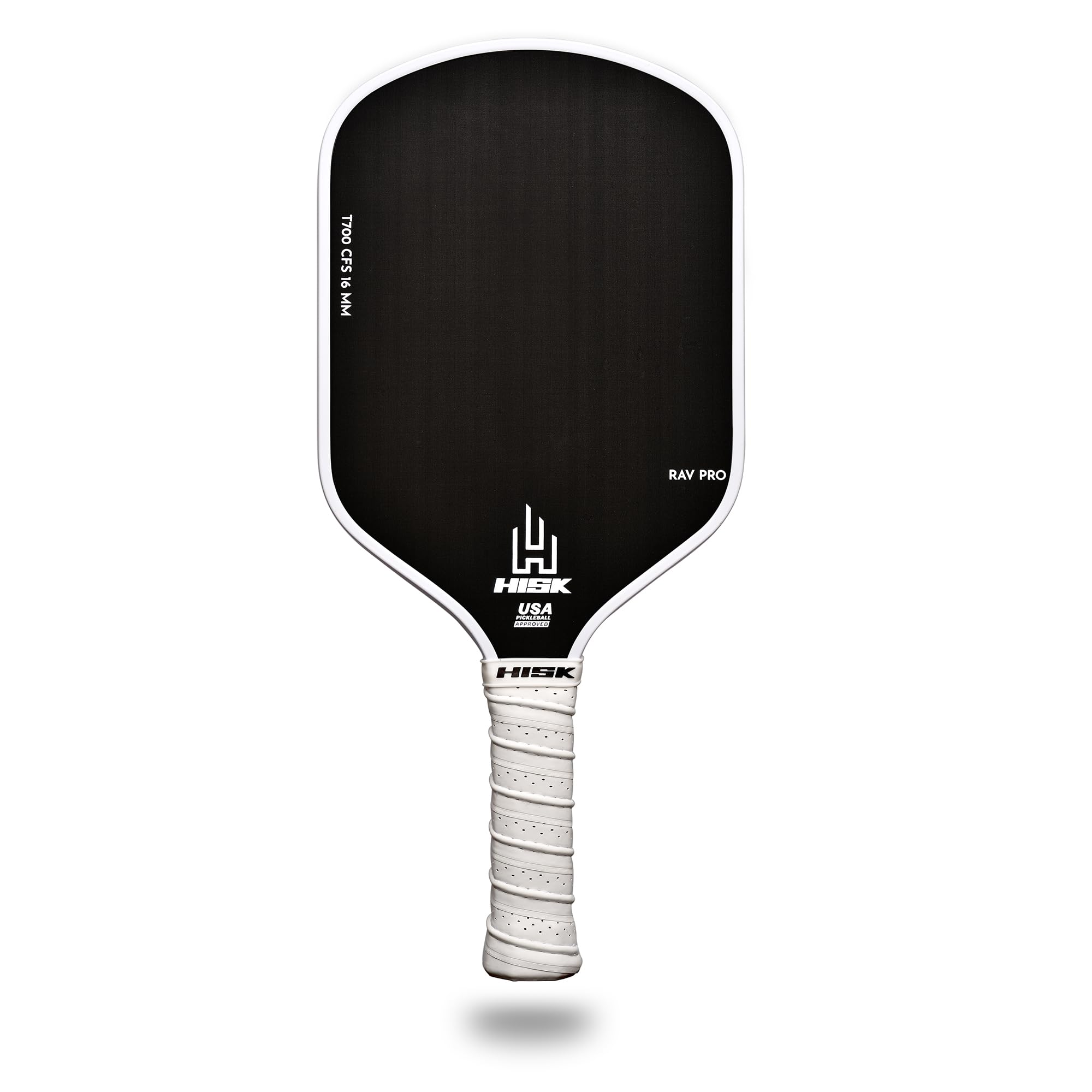 HISK RAV PRO Pickleball Paddle - Ultimate HIGH END 16mm Japanese Toray T700 Raw Carbon Fiber CFS w/Excellent GRIT Roughness Texture, Aero Dynamic Curve, USAPA Approved, Non Slip Grip