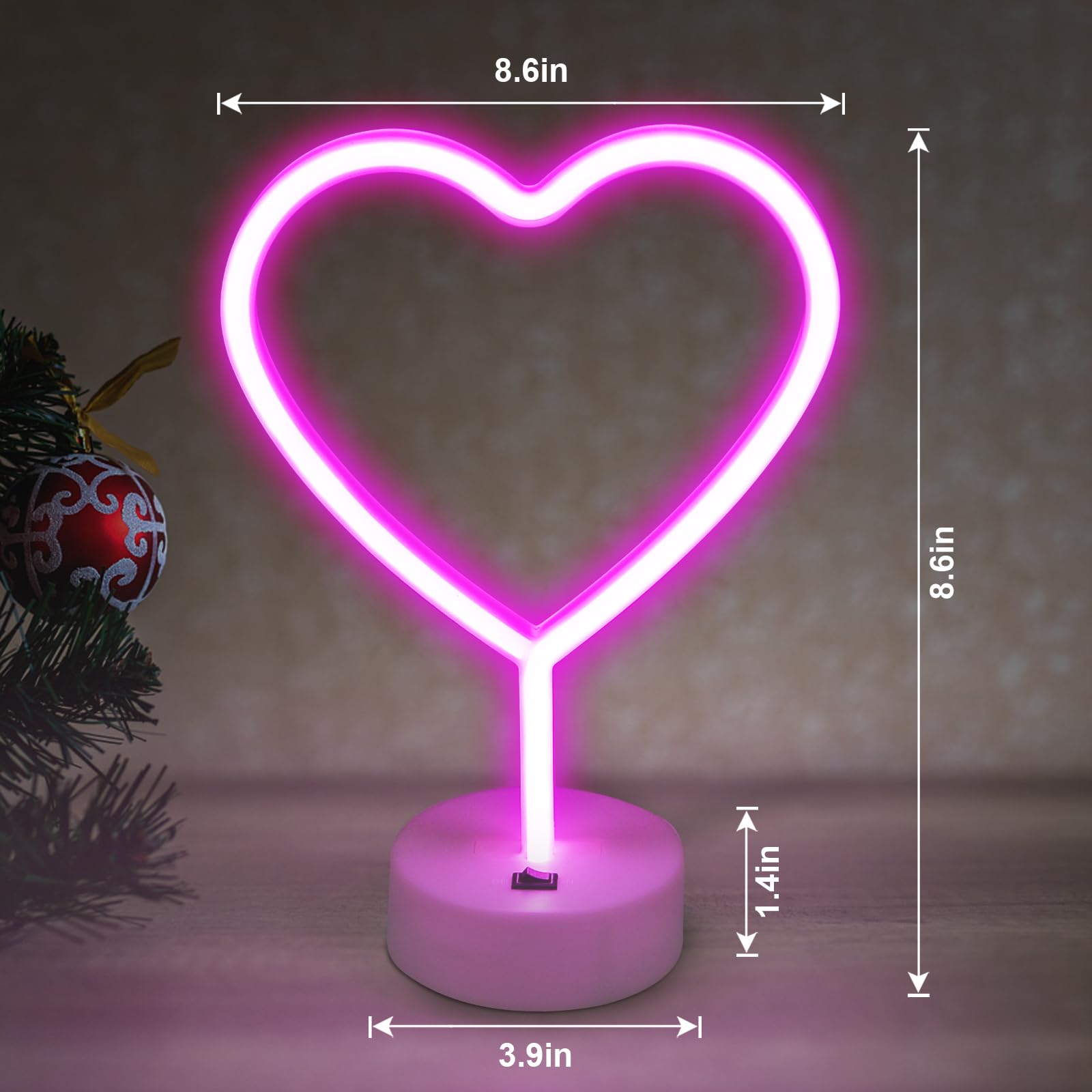 BRIGHTDECK 2 Pack Heart Neon Signs, LED Pink Heart Neon Lights Battery Operated or USB Powered Decoration Lamp, Neon Lights Heart Decor for Valentine's Day Gifts, Wedding, Party, Pink Room Decor