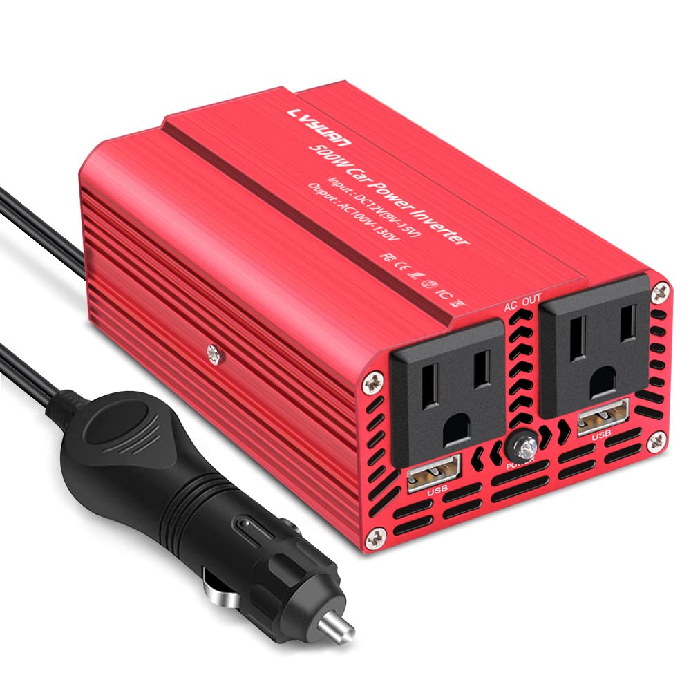 LVYUAN 500W Power Inverter DC 12V to 110V AC Car Inverter Converter with 3.1A Dual USB Car Adapter