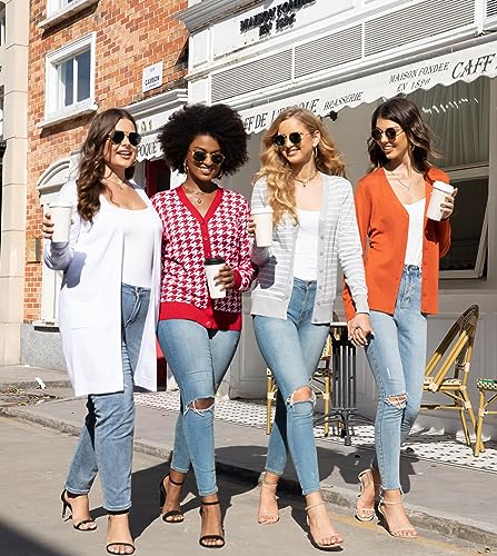 VIISHOW Women Long Sleeve Button Down V Neck Lightweight Basic Knit Sweater Cardigan, Plaid Red, Medium